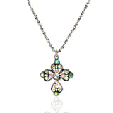 Yellow and Pink Pastel Iridescent Crystal Cross Necklace - Sugar River Shoppe