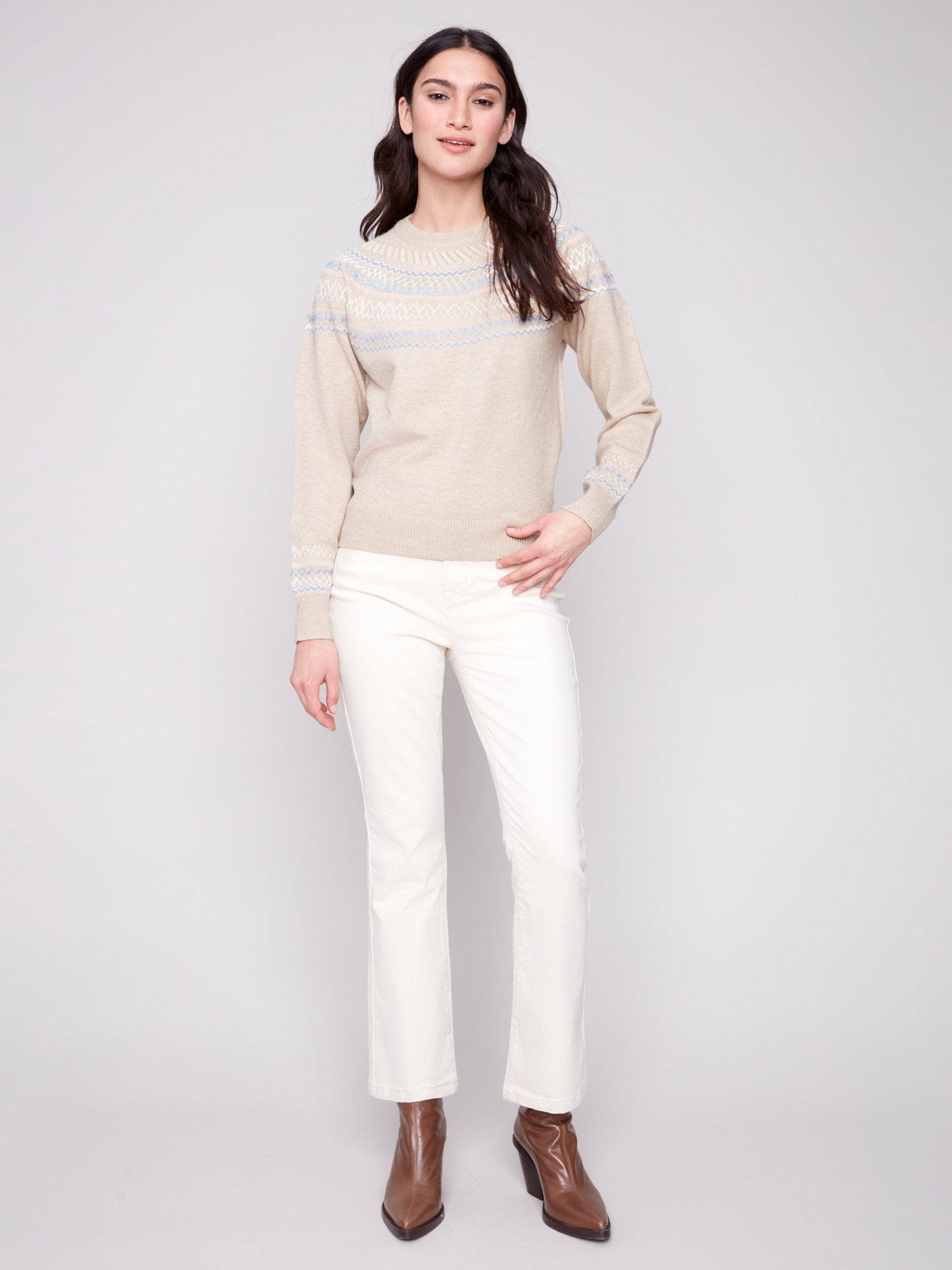 Apres Ski Jacquard Crew Neck Sweater - Charlie B - 690178688379 - Sugar River Shoppe - 