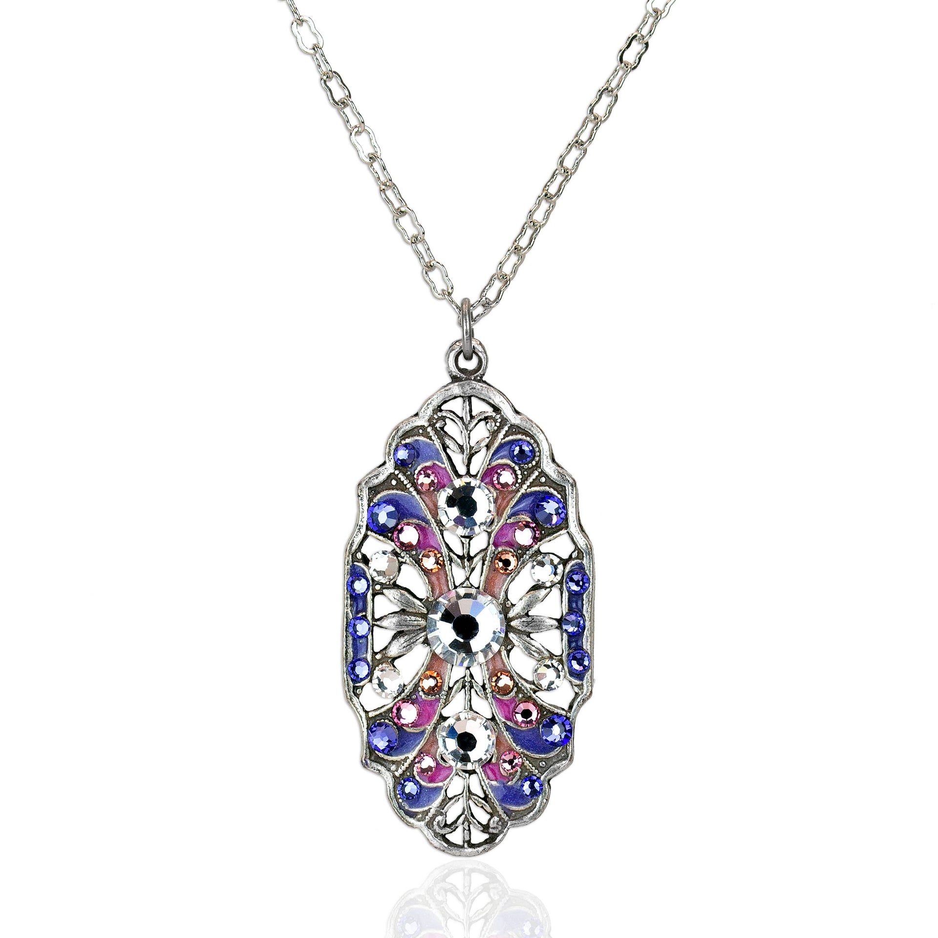 Spring Multicolor Scalloped Oval Crystal Necklace