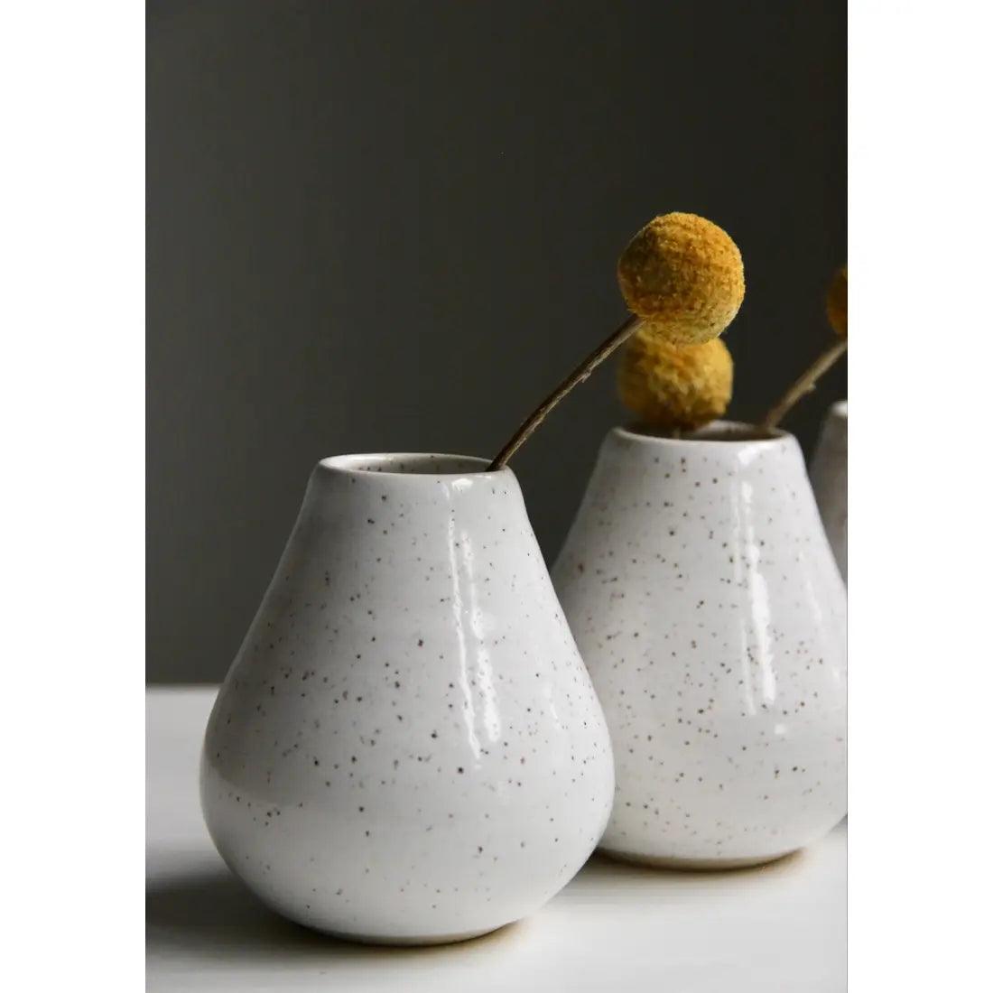 Handmade Speckled White Ceramic Bud Vase - Sugar River Shoppe