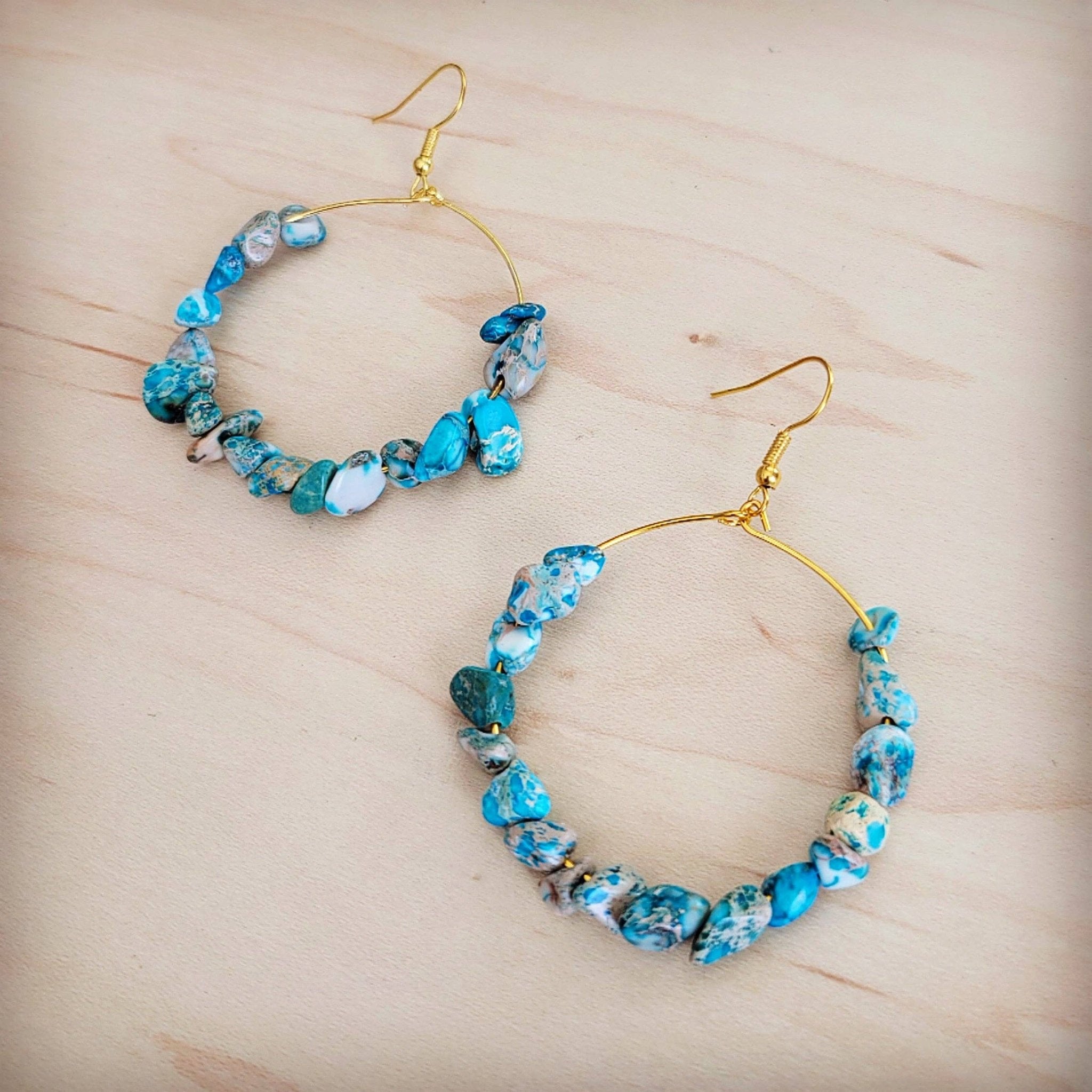 Beaded Hoop Earrings - Genuine Regalite Jasper - The Jewelry Junkie - 676327721739 - Sugar River Shoppe - 
