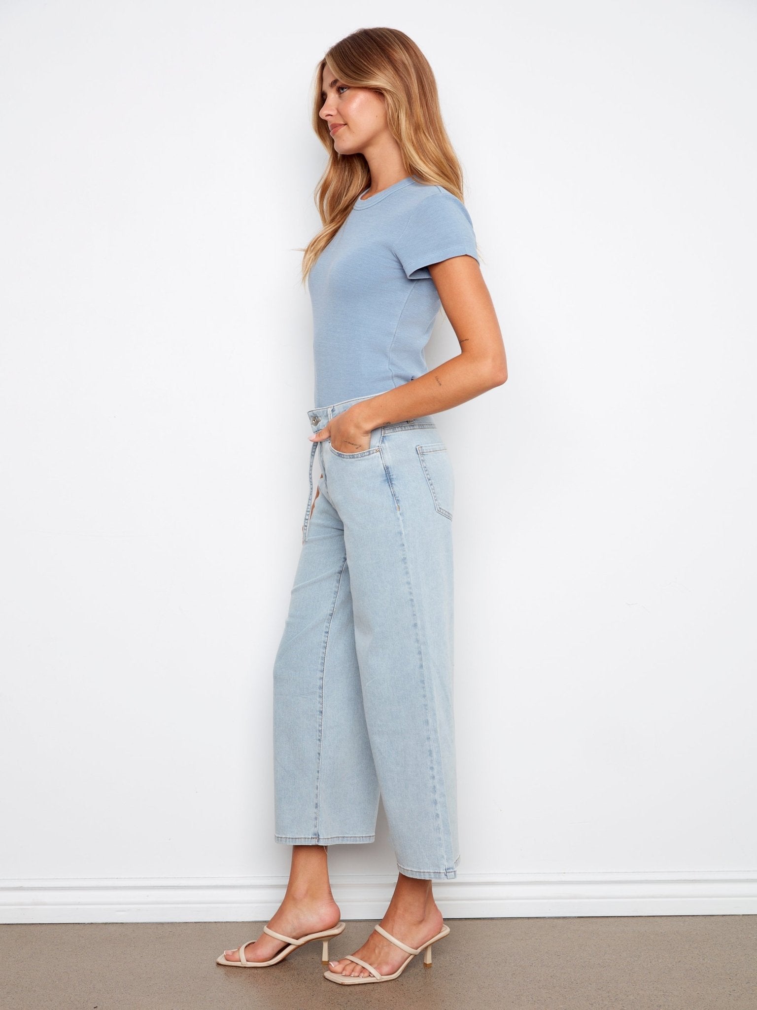 Belted Cropped Wide Leg Jeans - Bleach Blue - Charlie B - 690178765759 - Sugar River Shoppe - 