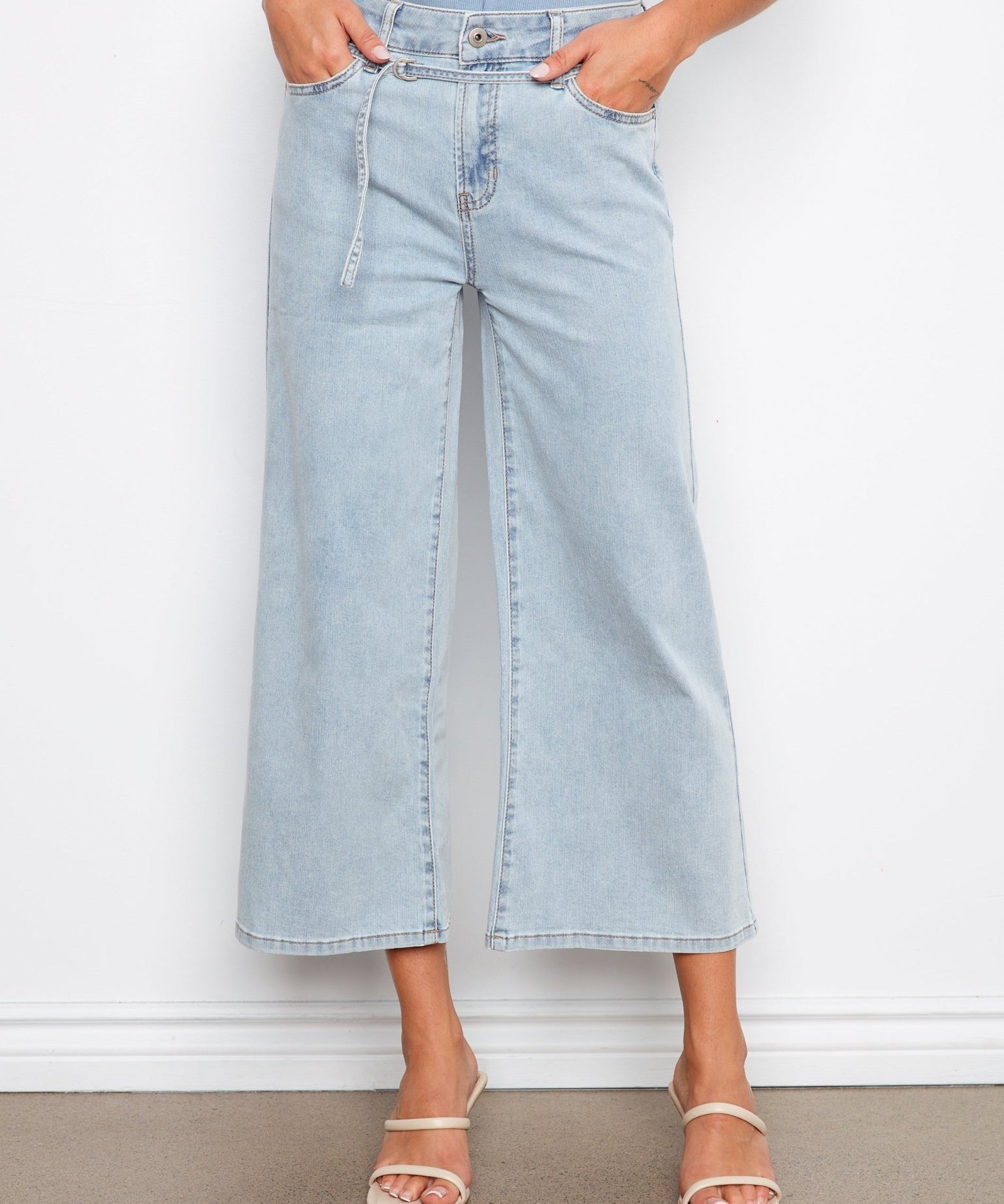 Belted Cropped Wide Leg Jeans - Bleach Blue - Charlie B - 690178765759 - Sugar River Shoppe - 