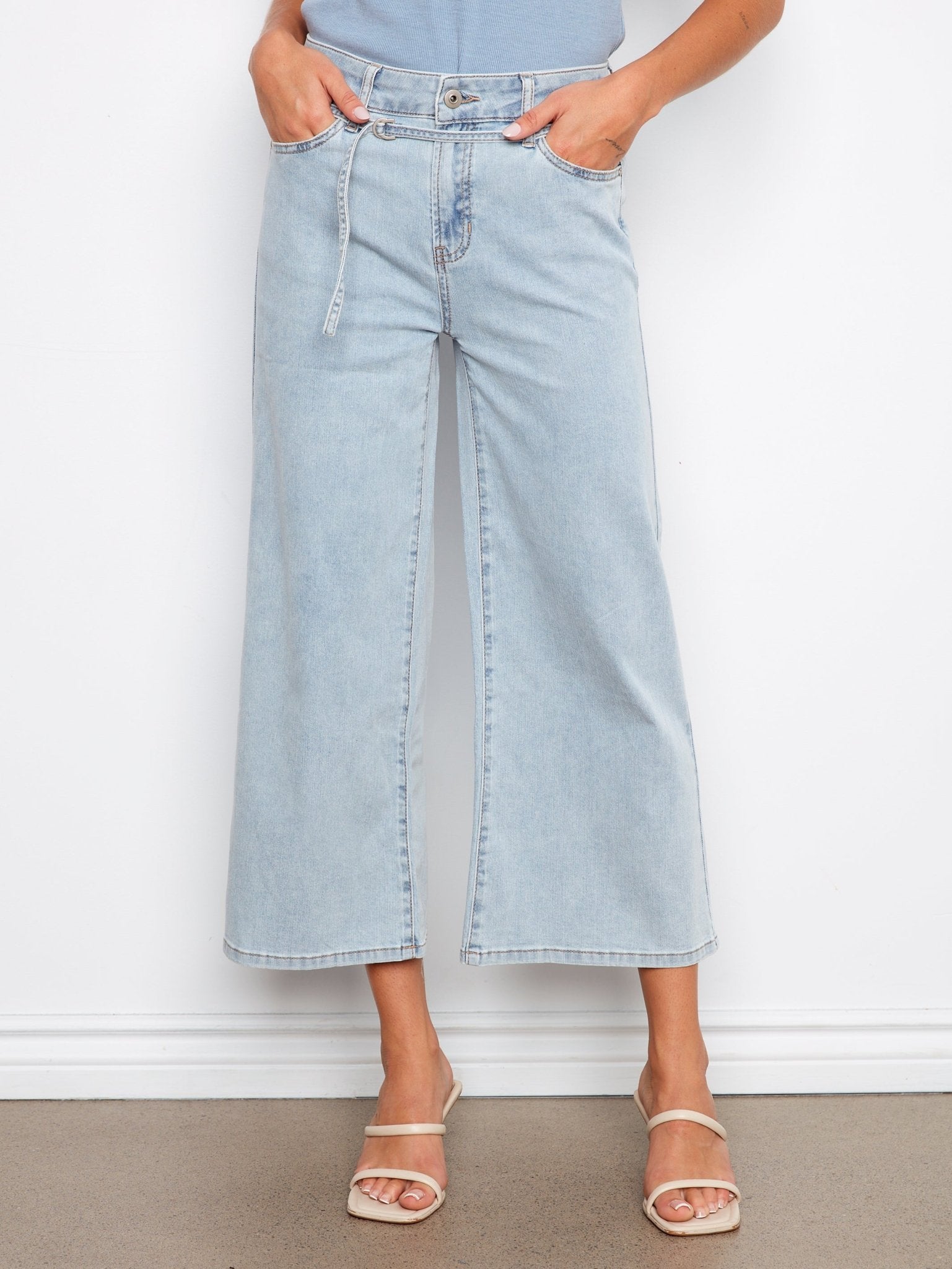 Belted Cropped Wide Leg Jeans - Bleach Blue - Charlie B - 690178765759 - Sugar River Shoppe - 