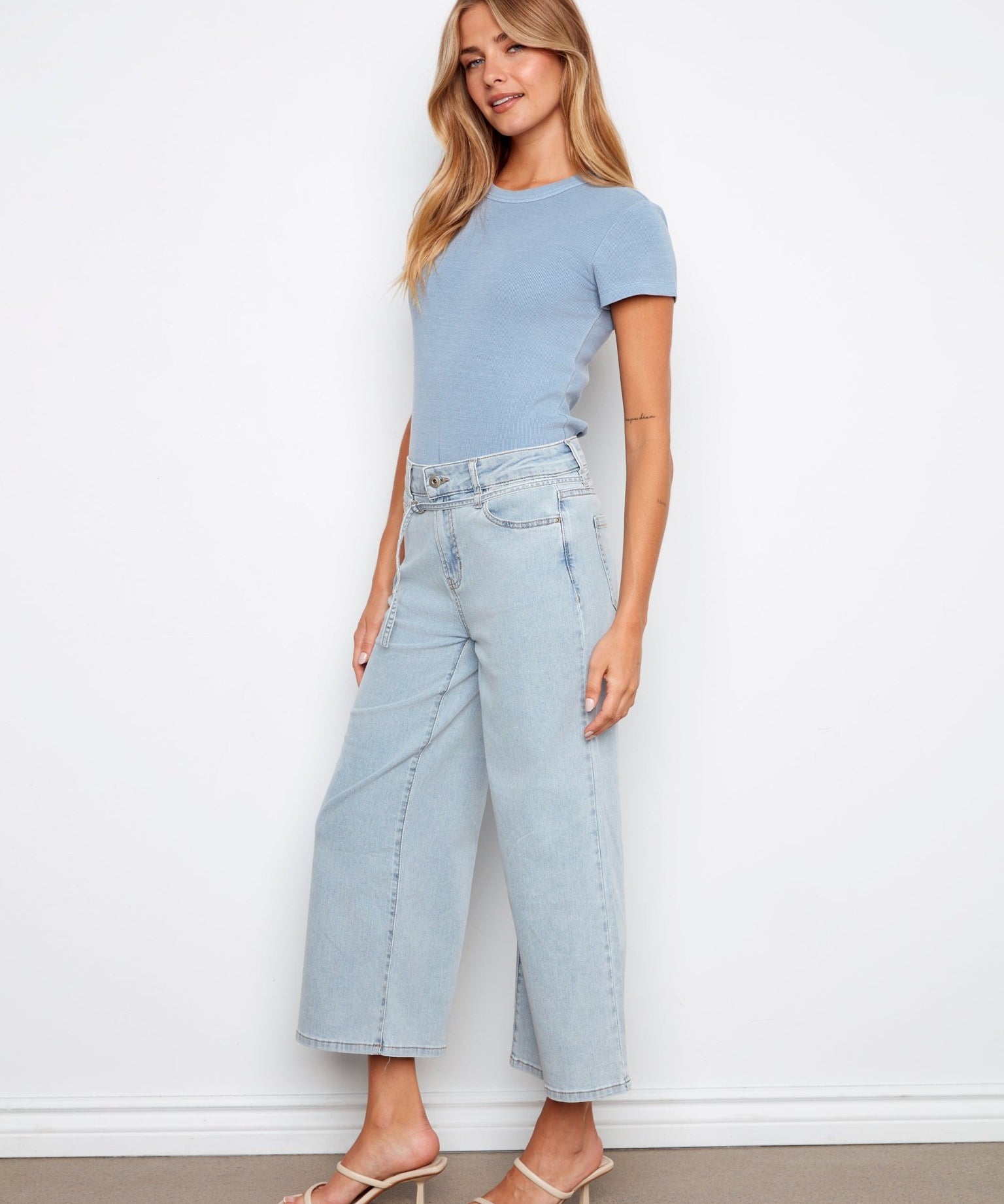 Belted Cropped Wide Leg Jeans - Bleach Blue - Charlie B - 690178765759 - Sugar River Shoppe - 
