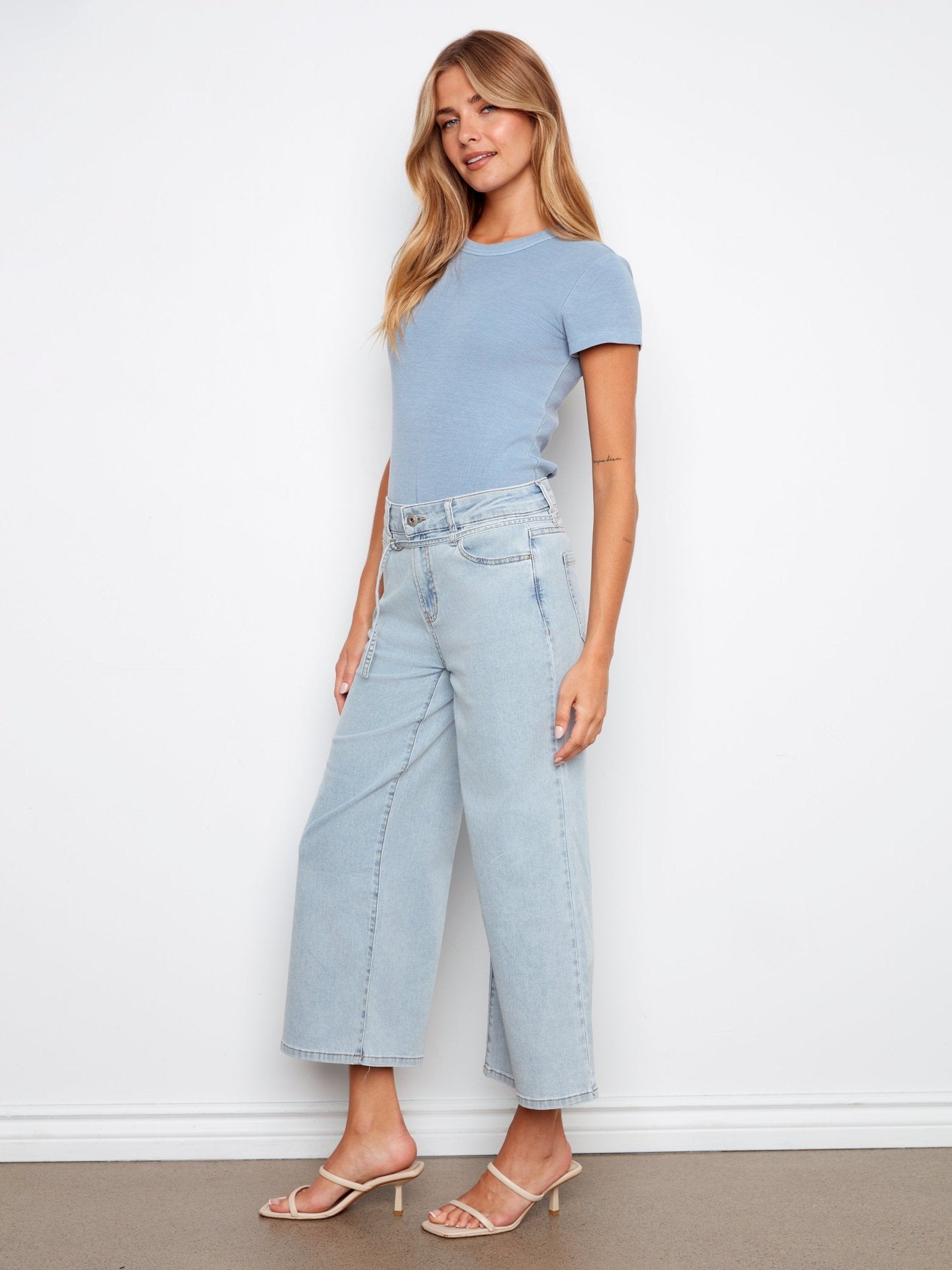 Belted Cropped Wide Leg Jeans - Bleach Blue - Charlie B - 690178765759 - Sugar River Shoppe - 