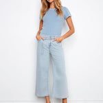 Belted Cropped Wide Leg Jeans - Bleach Blue - Charlie B - 690178765759 - Sugar River Shoppe - 