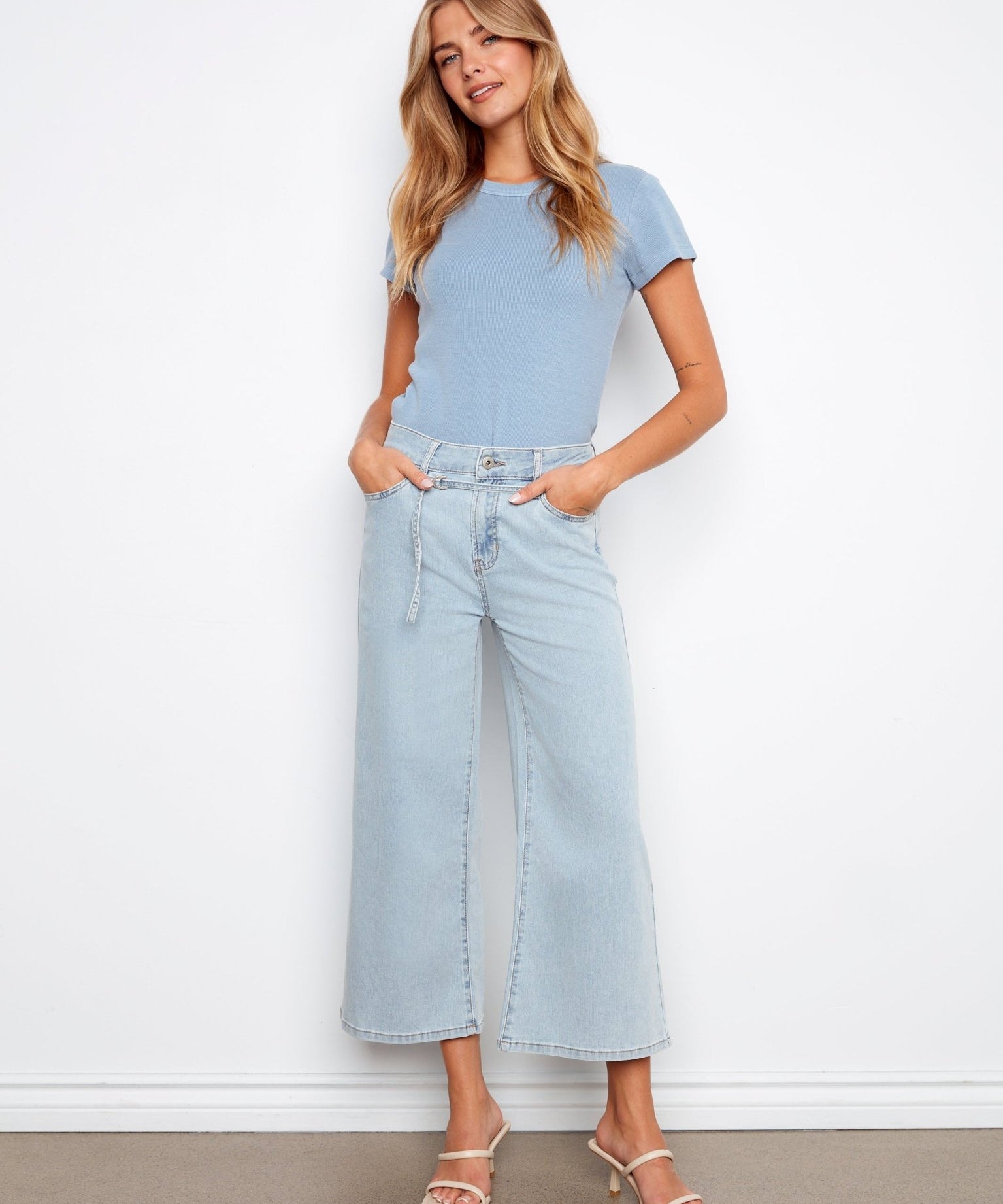 Belted Cropped Wide Leg Jeans - Bleach Blue - Charlie B - 690178765759 - Sugar River Shoppe - 