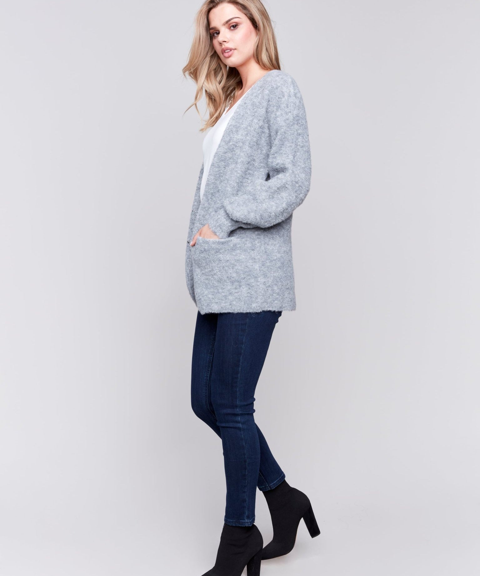 Boucle Knit Long Cardigan With Front Button - Charlie B - 690178548406 - Sugar River Shoppe - 