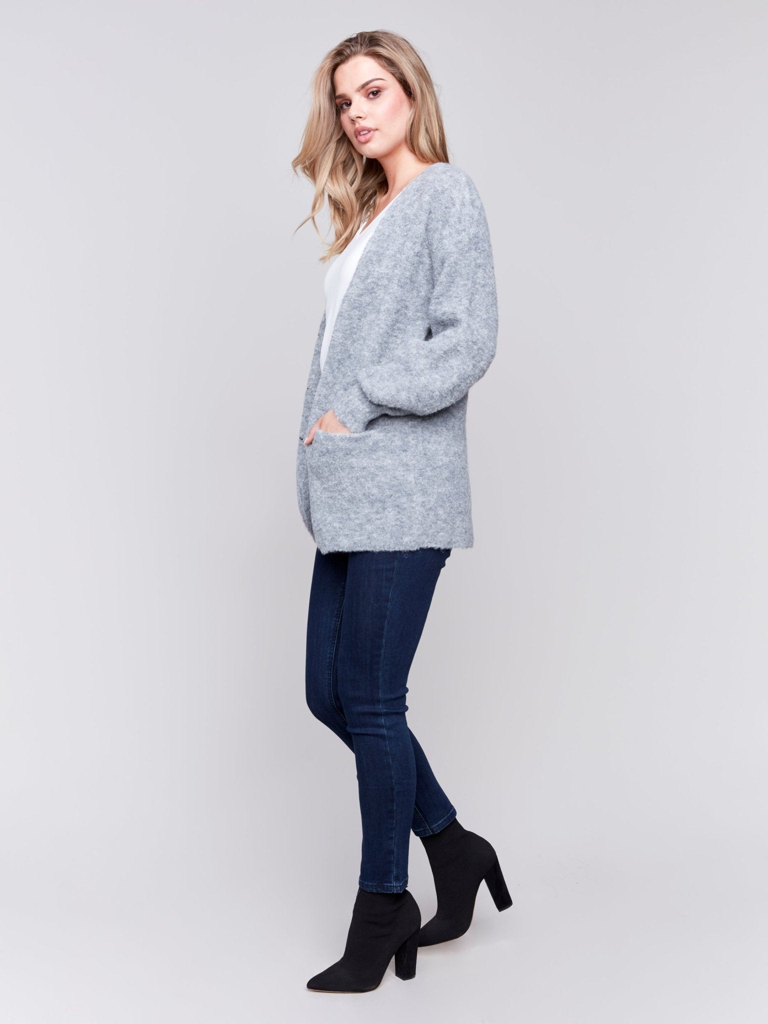 Boucle Knit Long Cardigan With Front Button - Charlie B - 690178548406 - Sugar River Shoppe - 