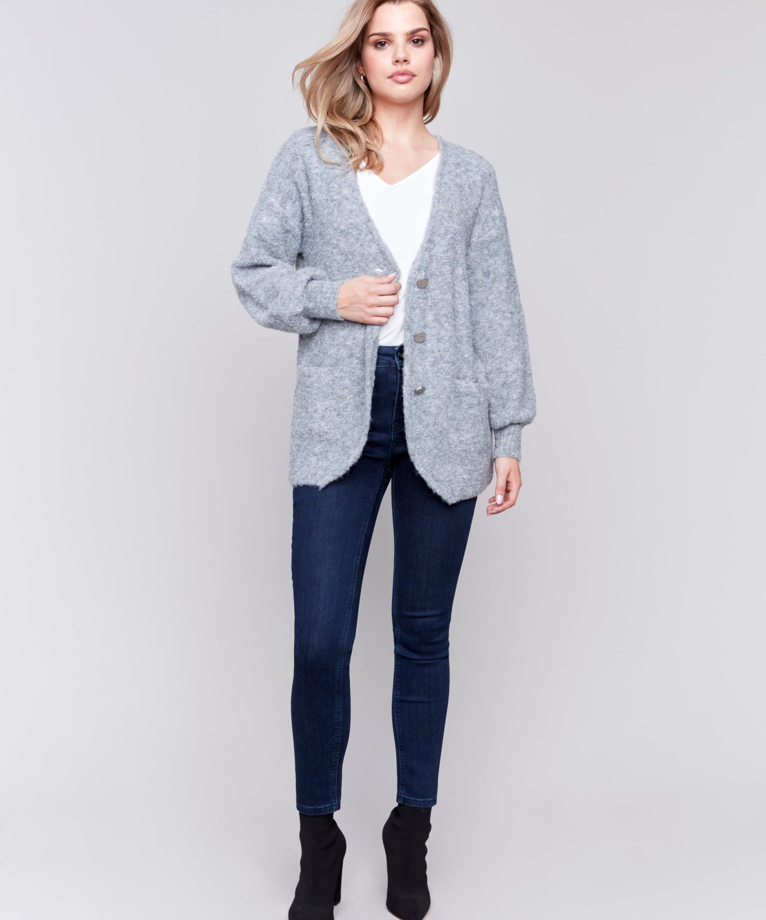 Boucle Knit Long Cardigan With Front Button - Charlie B - 690178548406 - Sugar River Shoppe - 