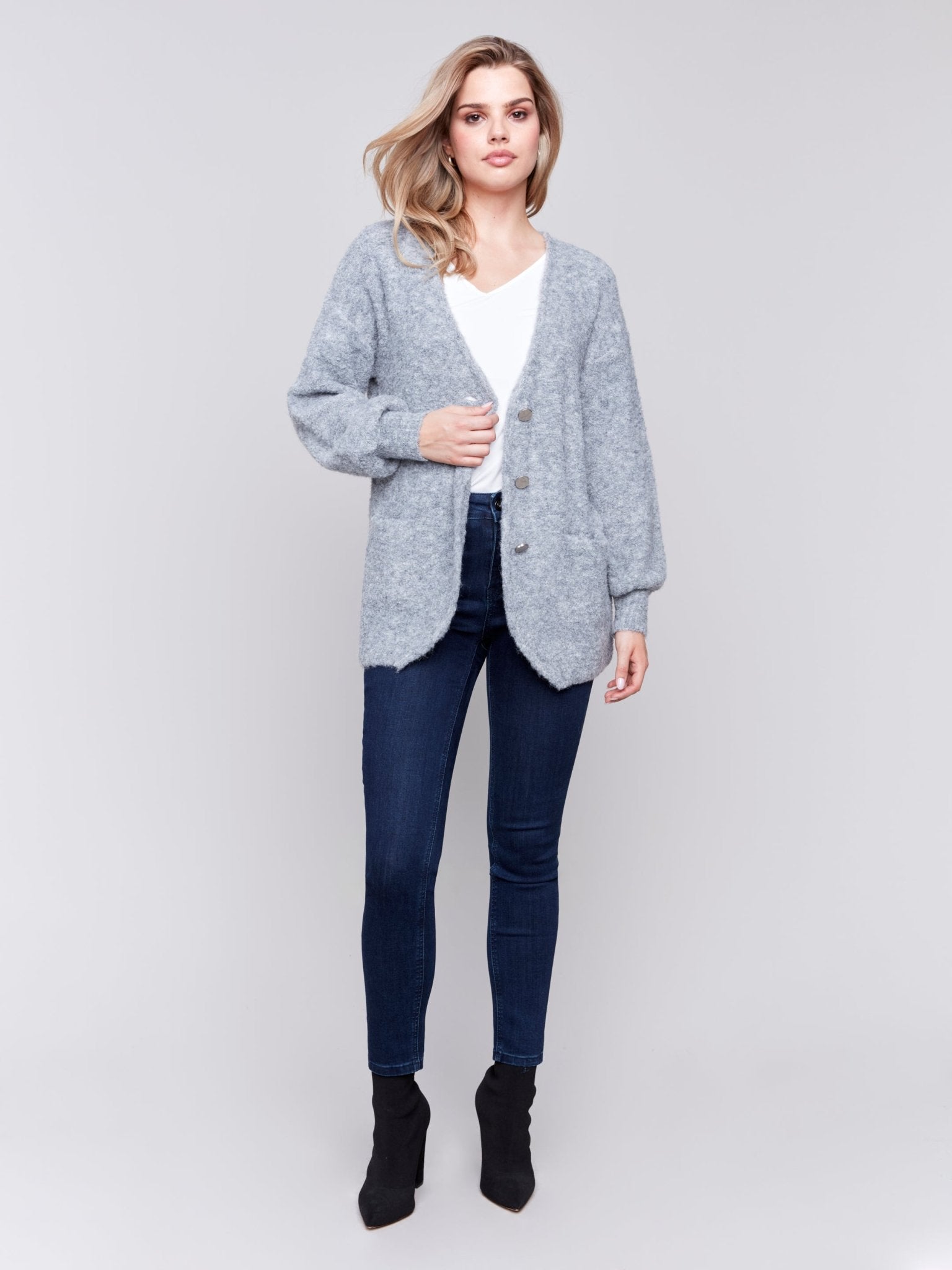 Boucle Knit Long Cardigan With Front Button - Charlie B - 690178548406 - Sugar River Shoppe - 