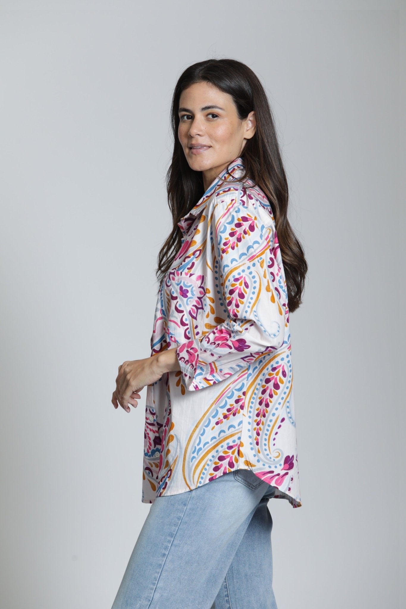 Boyfriend Button Up Shirt - Paisley Daze - APNY -  - Sugar River Shoppe - 