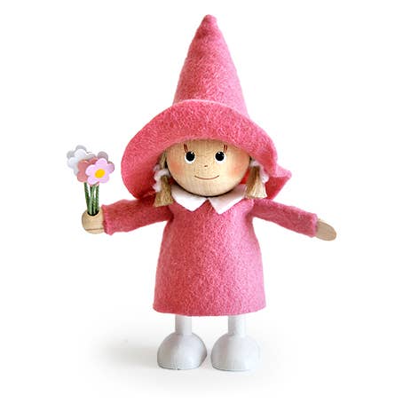 Christmas Ornament Girl holding a Flower Bouquet, pink - Sugar River Shoppe