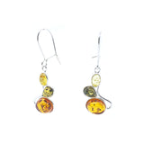 Multi-Color Amber Silver Earrings On Hooks