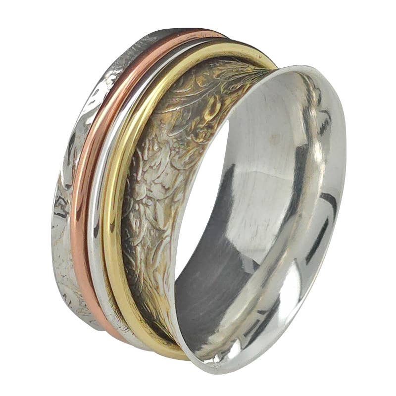 Silver, Brass And Copper Spinner Anxiety Ring