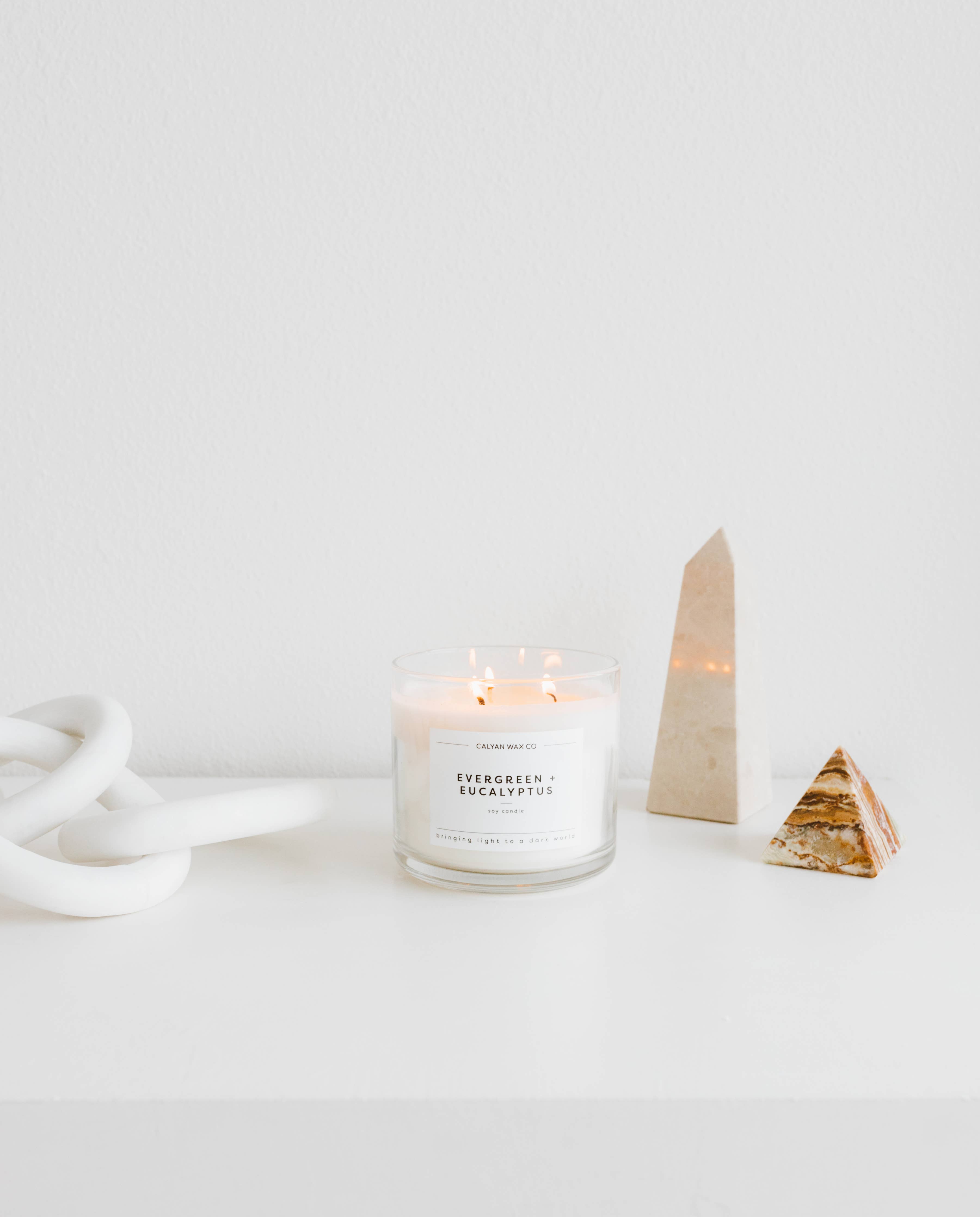 Evergreen+Eucalyptus - 3 Wick Clear Glass Tumbler Soy Candle - Sugar River Shoppe