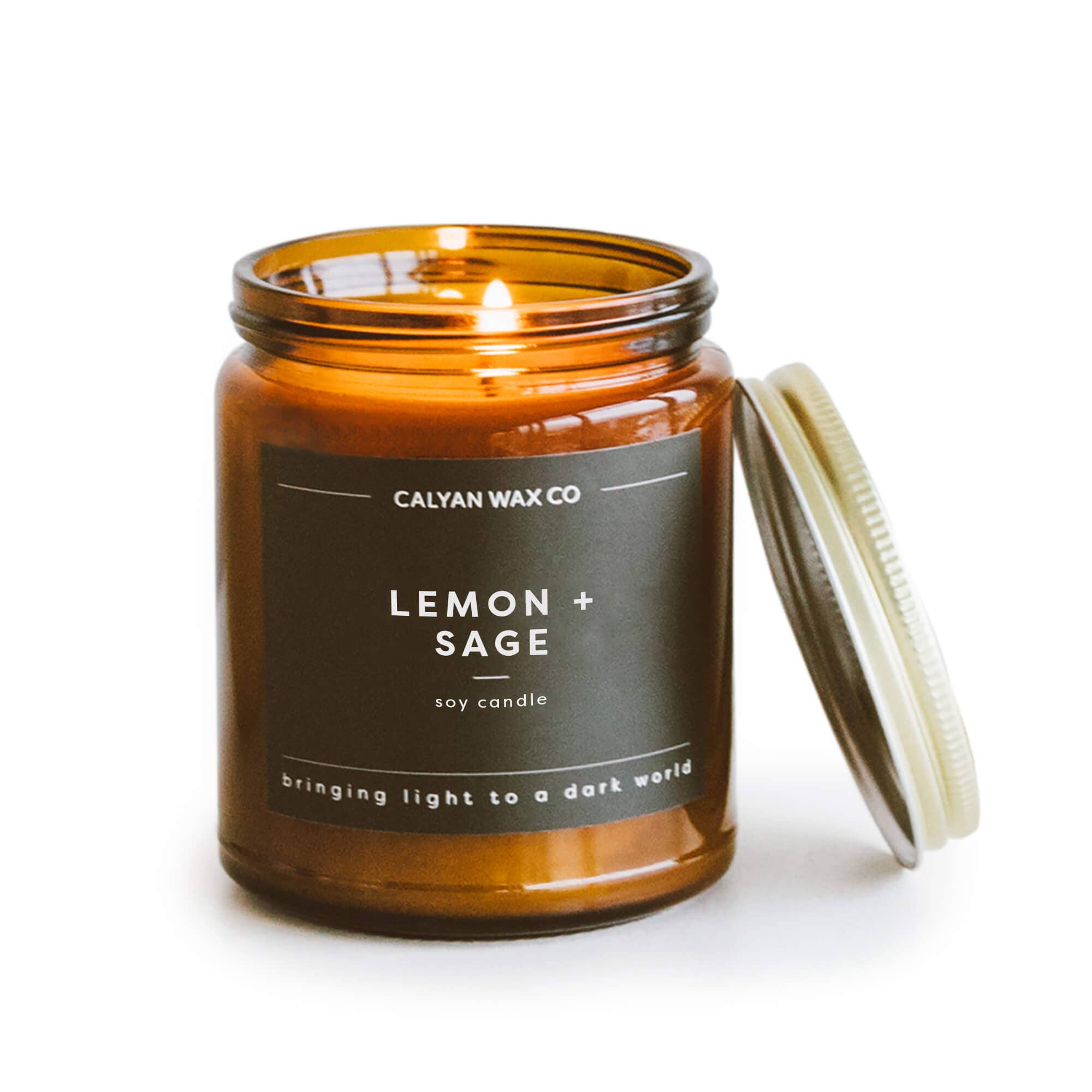 Lemon + Sage - Amber Jar Soy Candle - Sugar River Shoppe