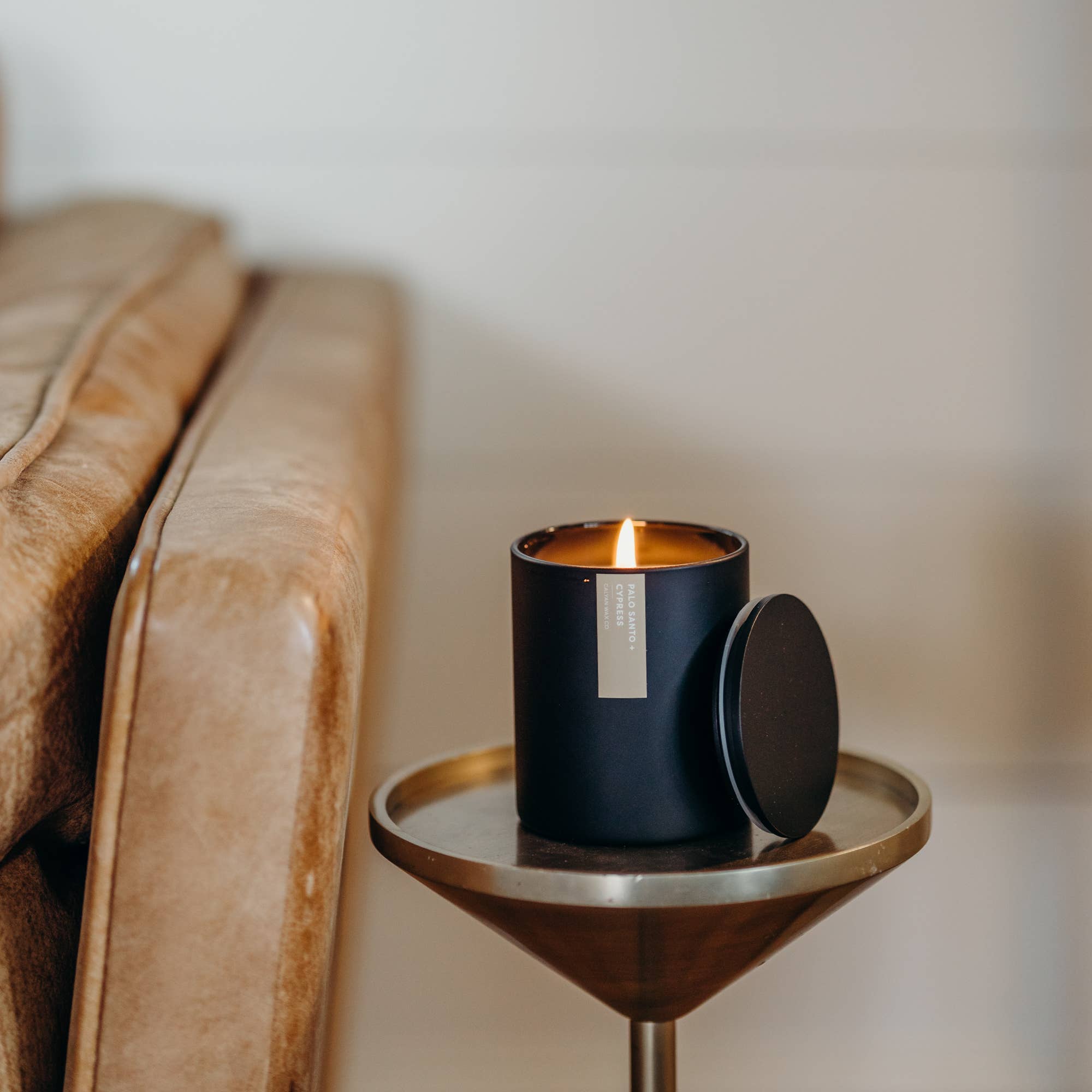 Palo Santo + Cypress Matte Black Glass Tumbler Soy Candle - Sugar River Shoppe