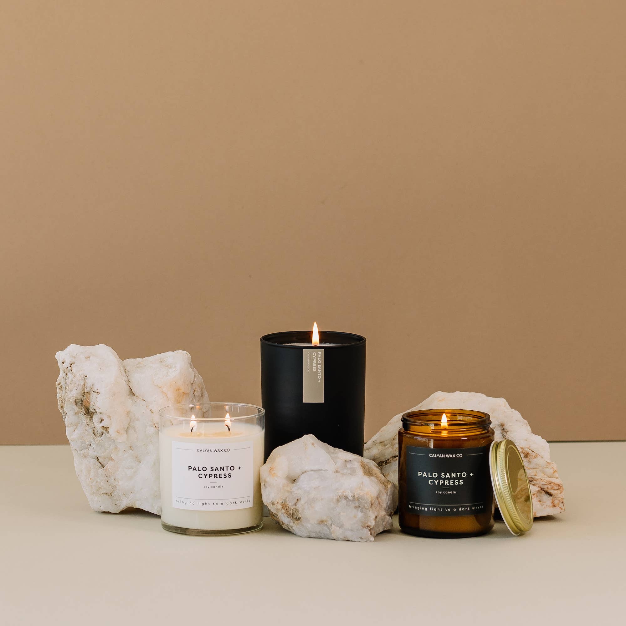 Palo Santo + Cypress Matte Black Glass Tumbler Soy Candle - Sugar River Shoppe