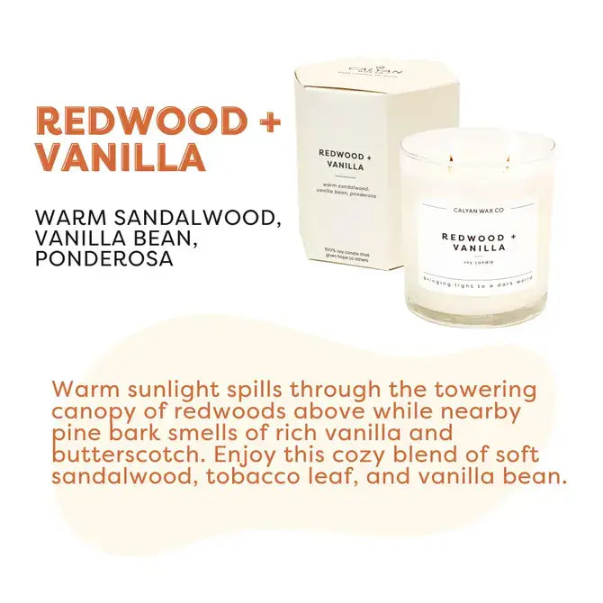 Redwood + Vanilla - Glass Tumbler Soy Candle - Sugar River Shoppe