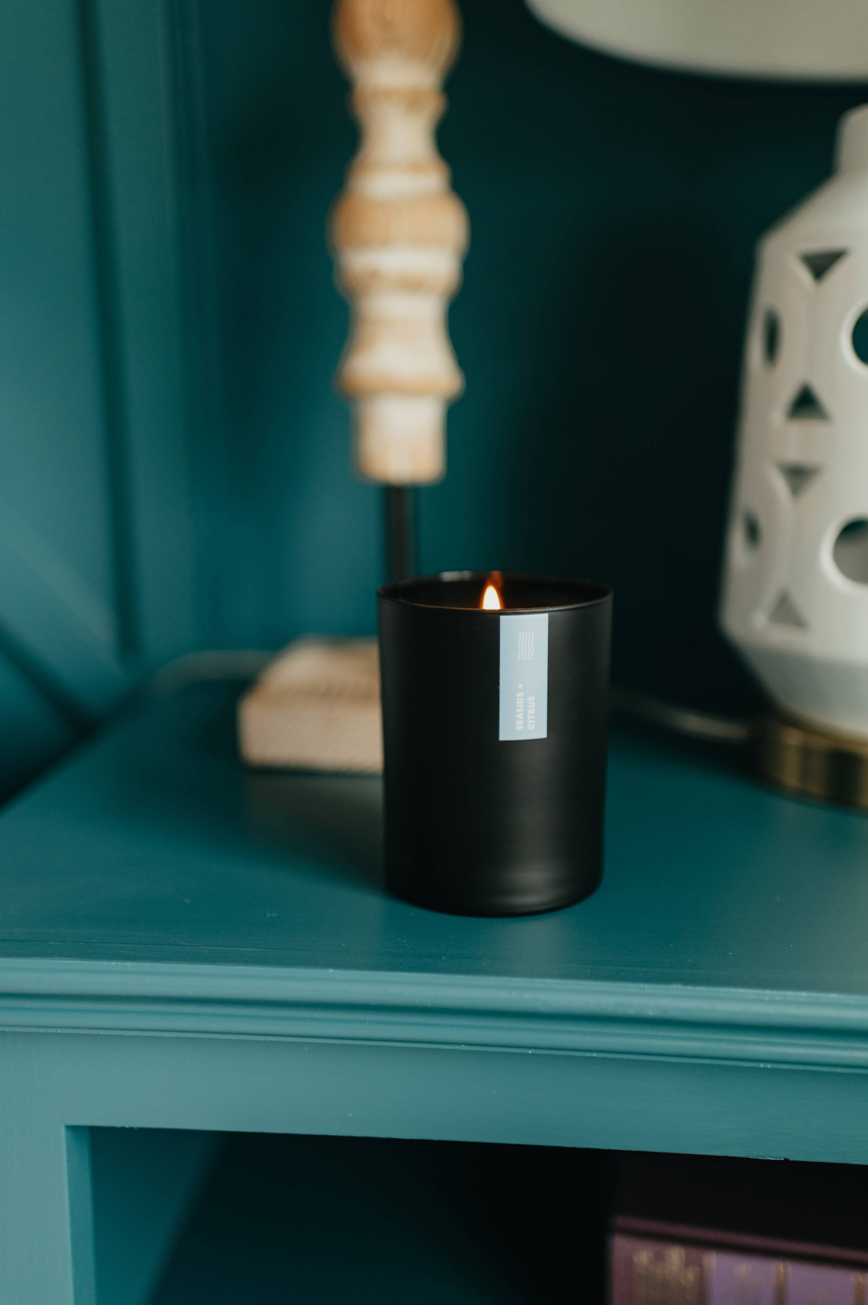 Seaside + Citrus Matte Black Glass Tumbler Soy Candle - Sugar River Shoppe