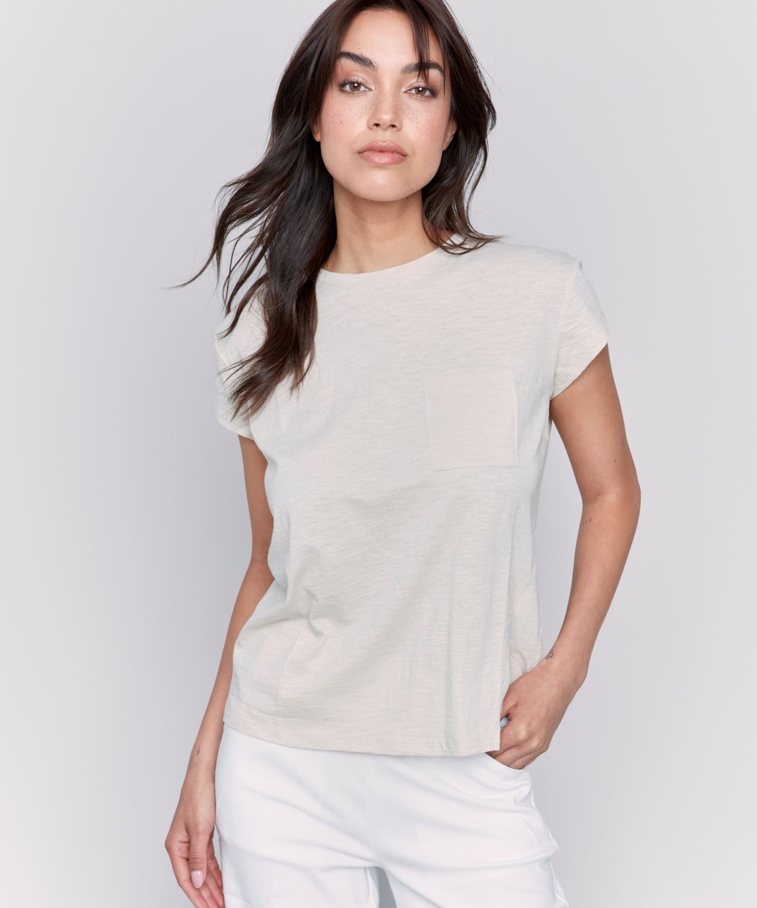 Cap Sleeve Tee with Chest Pocket Detail - Charlie B - 690178601910 - Sugar River Shoppe - 
