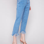 Cropped Jeans with Fringed Hem - Sugar River Shoppe