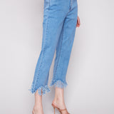 Cropped Jeans with Fringed Hem - Sugar River Shoppe