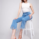 Cropped Jeans with Fringed Hem - Sugar River Shoppe