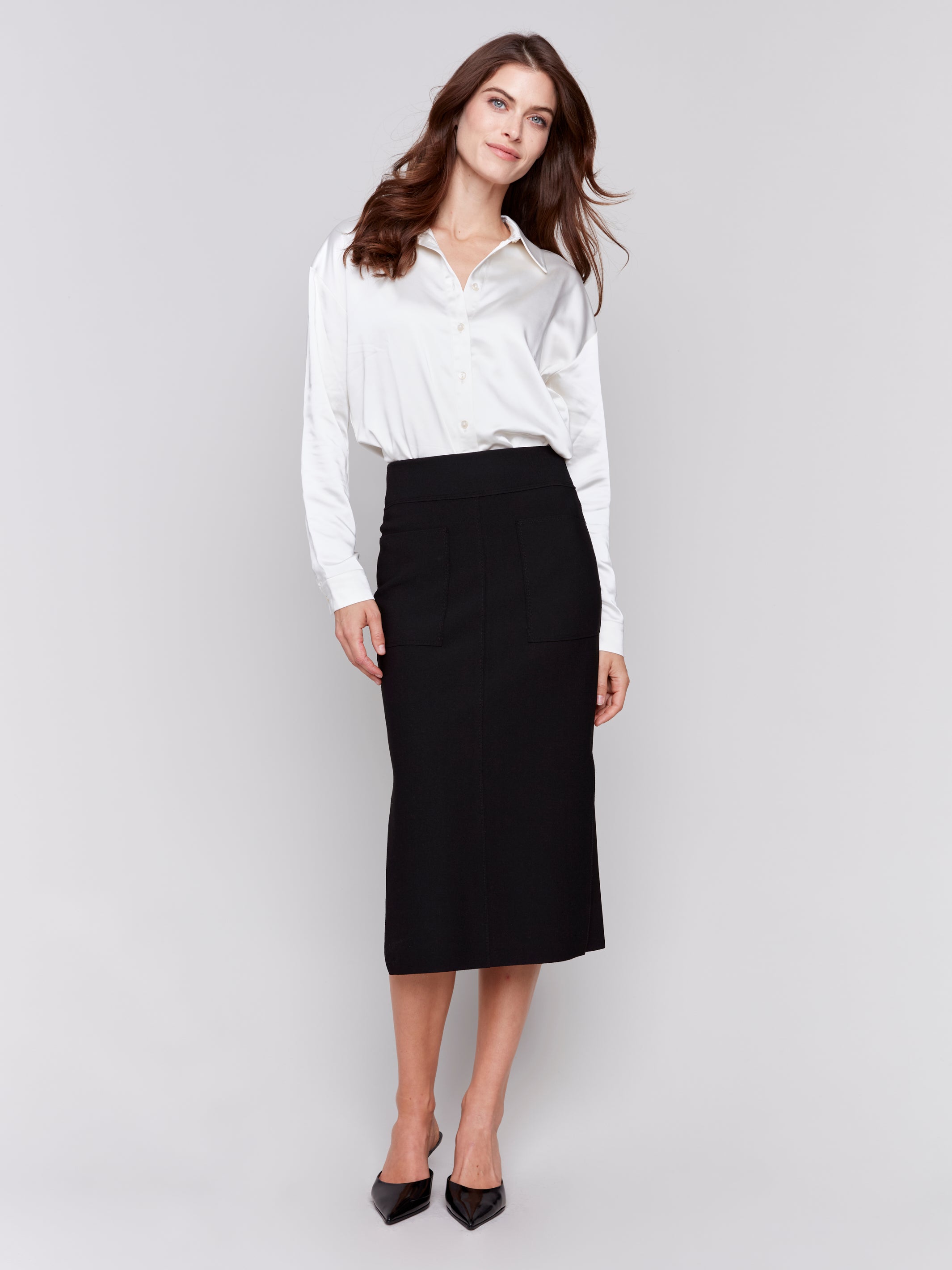 Knee Length Skirt with Side Slits and Pockets - Sugar River Shoppe