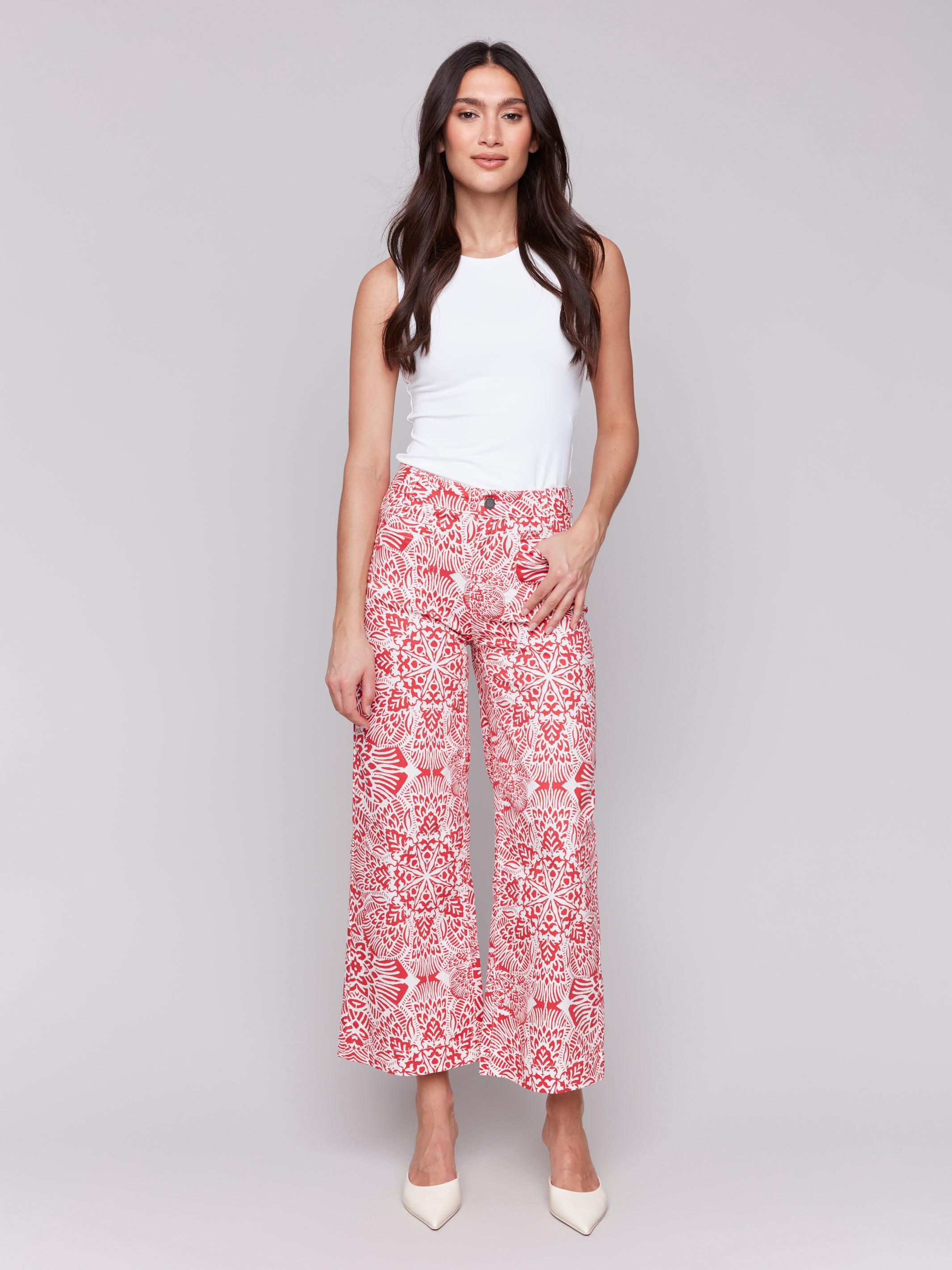 Printed Patch Pocket Flare Pants - Sugar River Shoppe