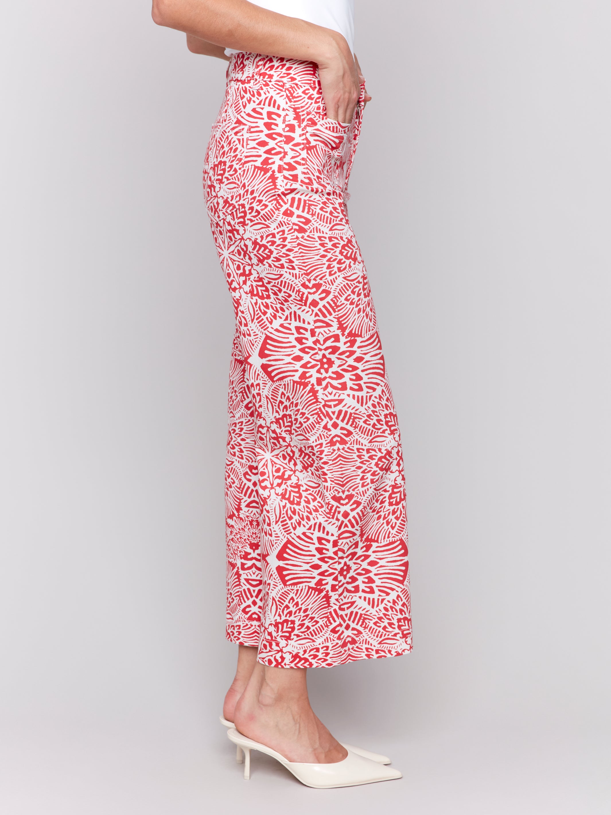 Printed Patch Pocket Flare Pants - Sugar River Shoppe