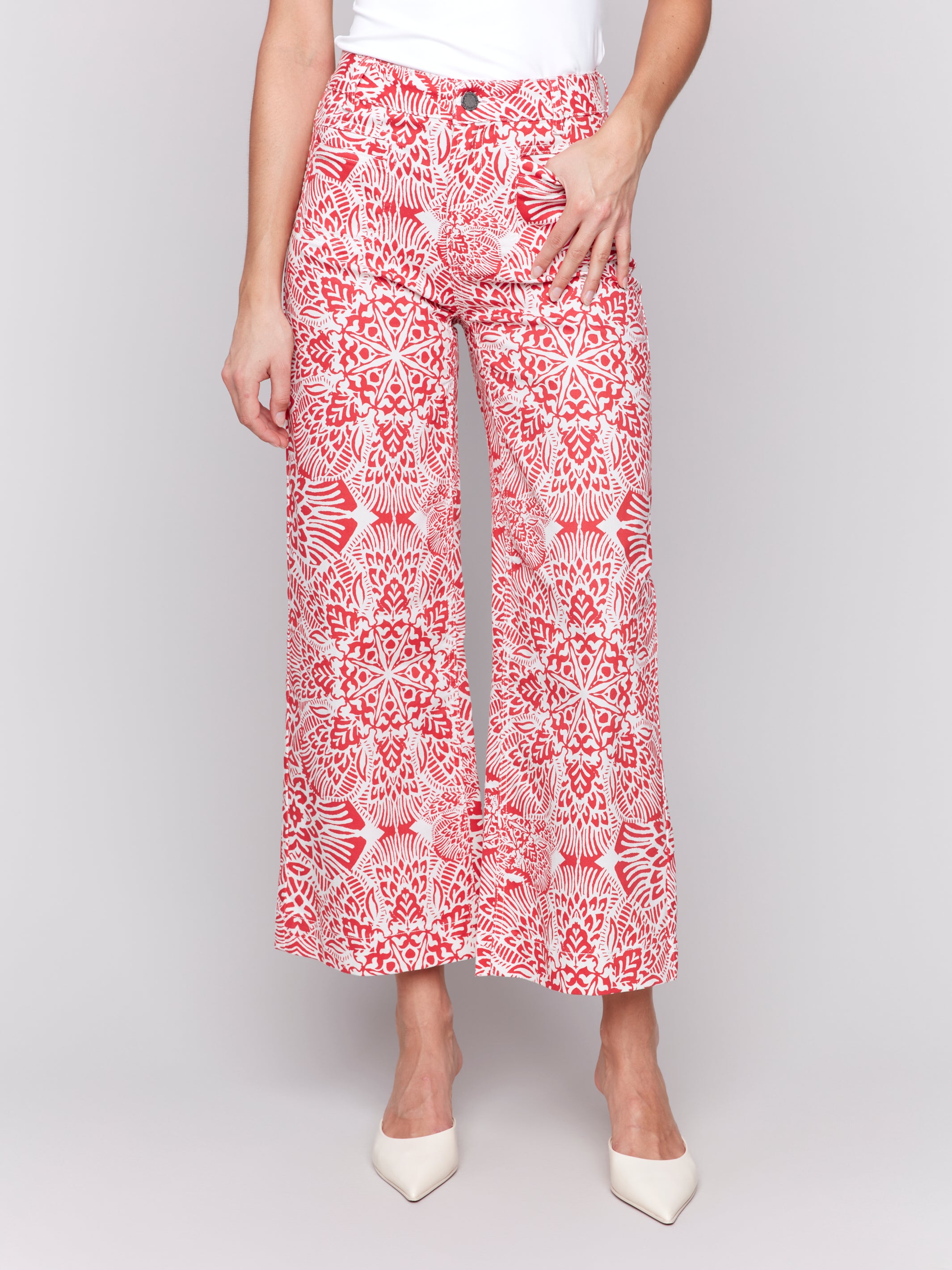 Printed Patch Pocket Flare Pants - Sugar River Shoppe