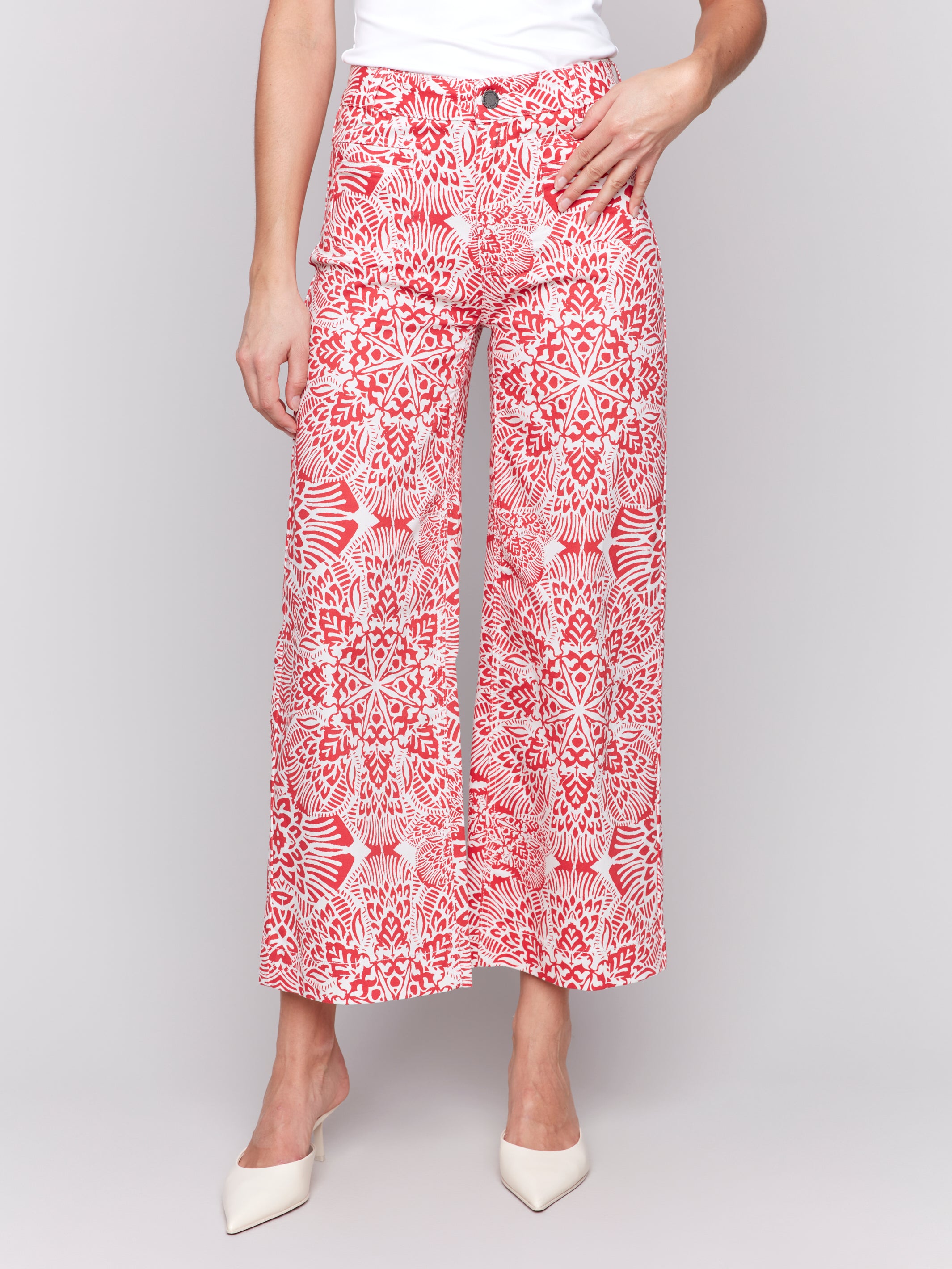 Printed Patch Pocket Flare Pants - Sugar River Shoppe