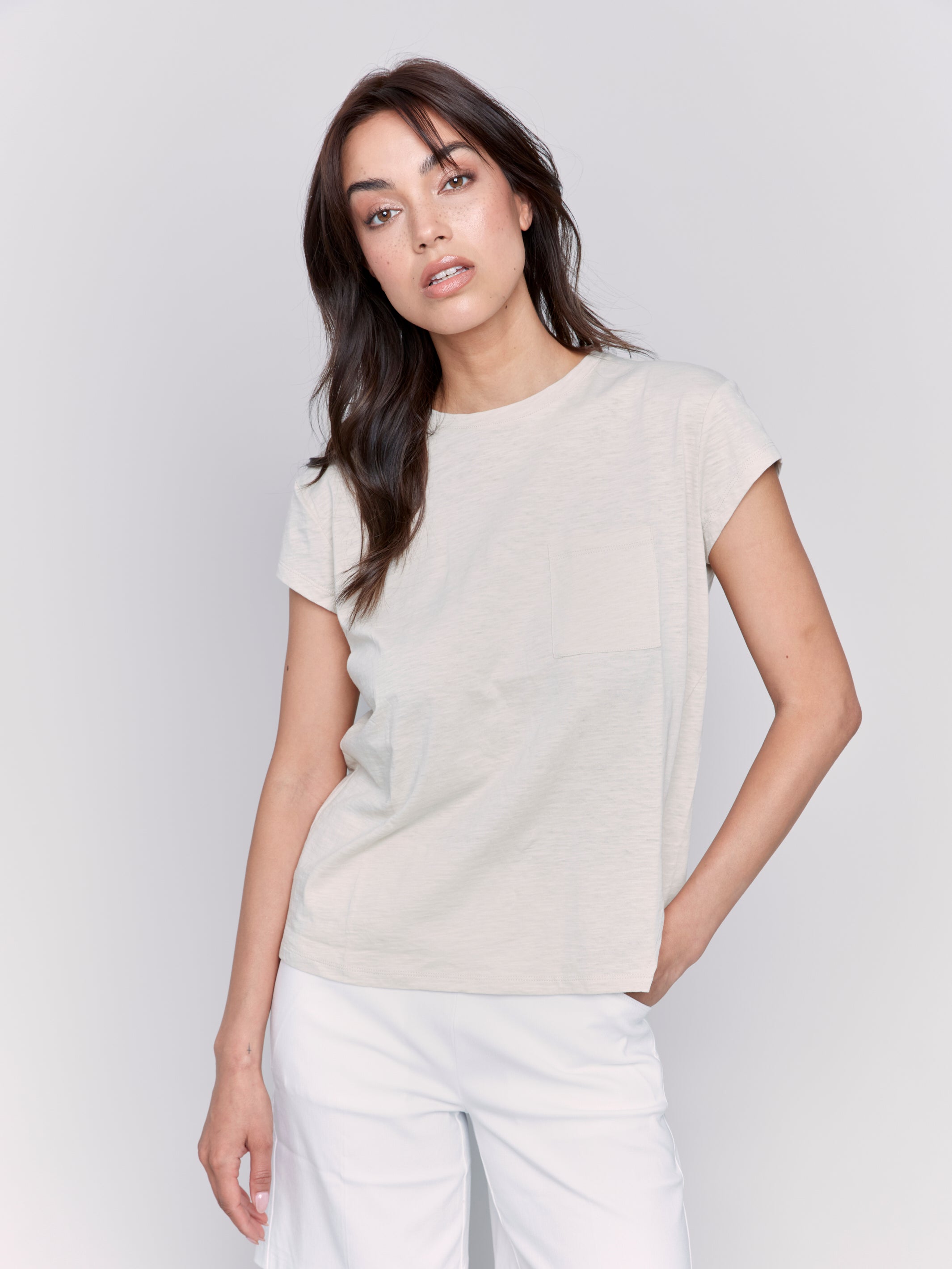Cap Sleeve Tee with Chest Pocket Detail - Sugar River Shoppe