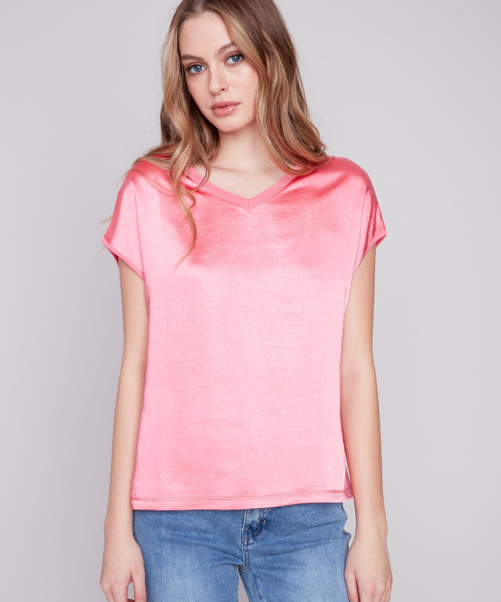 Satin Knit Combo V-Neck - Sugar River Shoppe