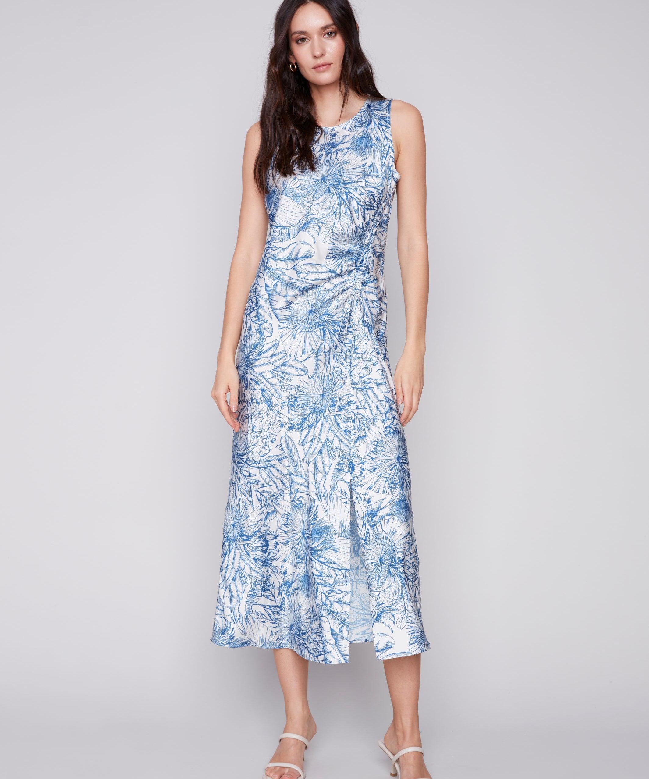 Sleeveless Dress with Rushed Drawstring - Sugar River Shoppe