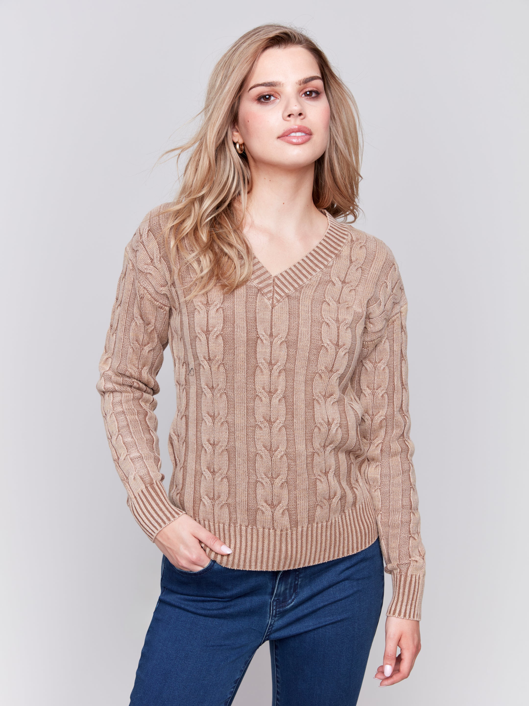 Cold Dye Cable Knit Sweater - Sugar River Shoppe