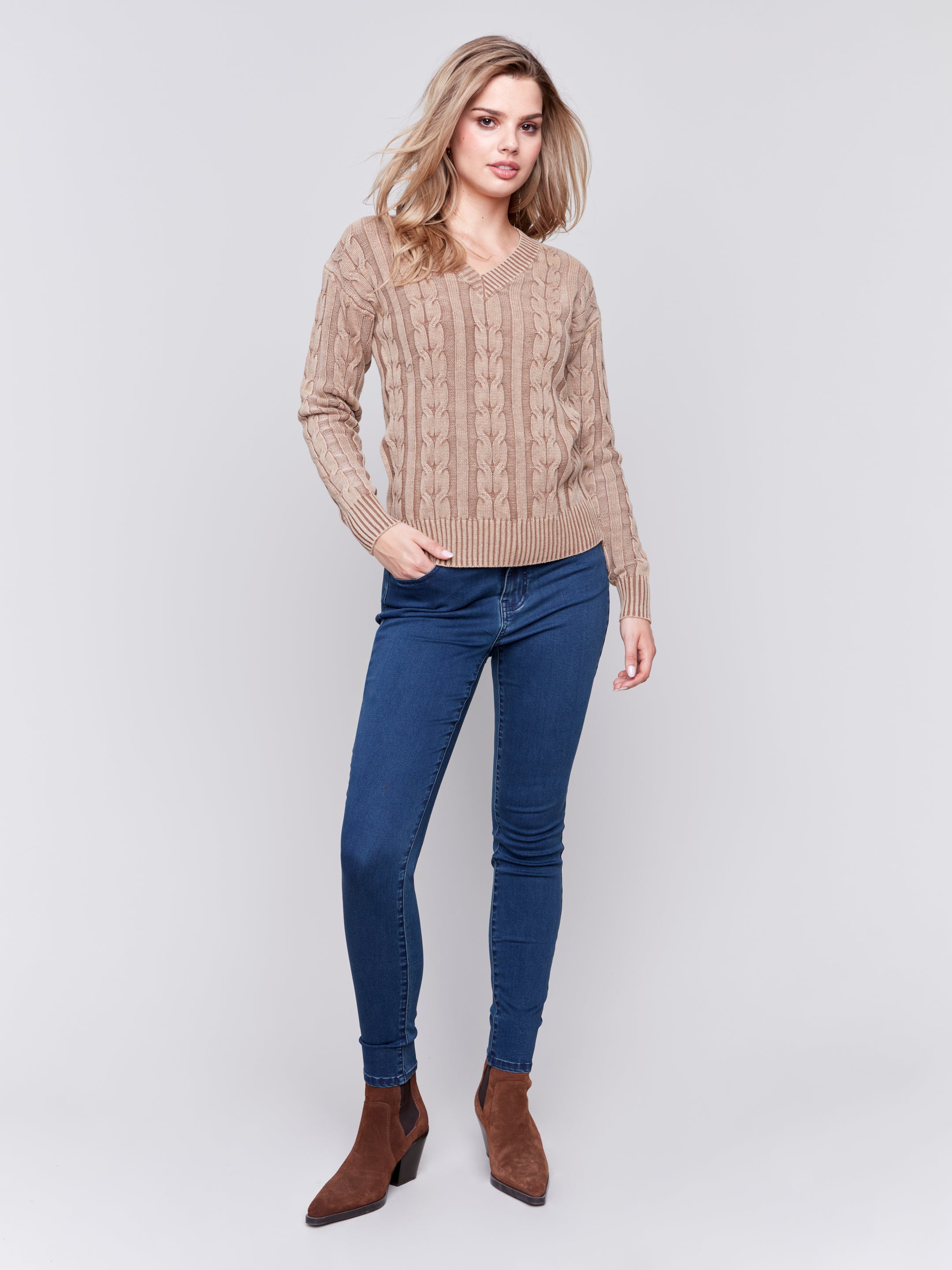 Cold Dye Cable Knit Sweater - Sugar River Shoppe