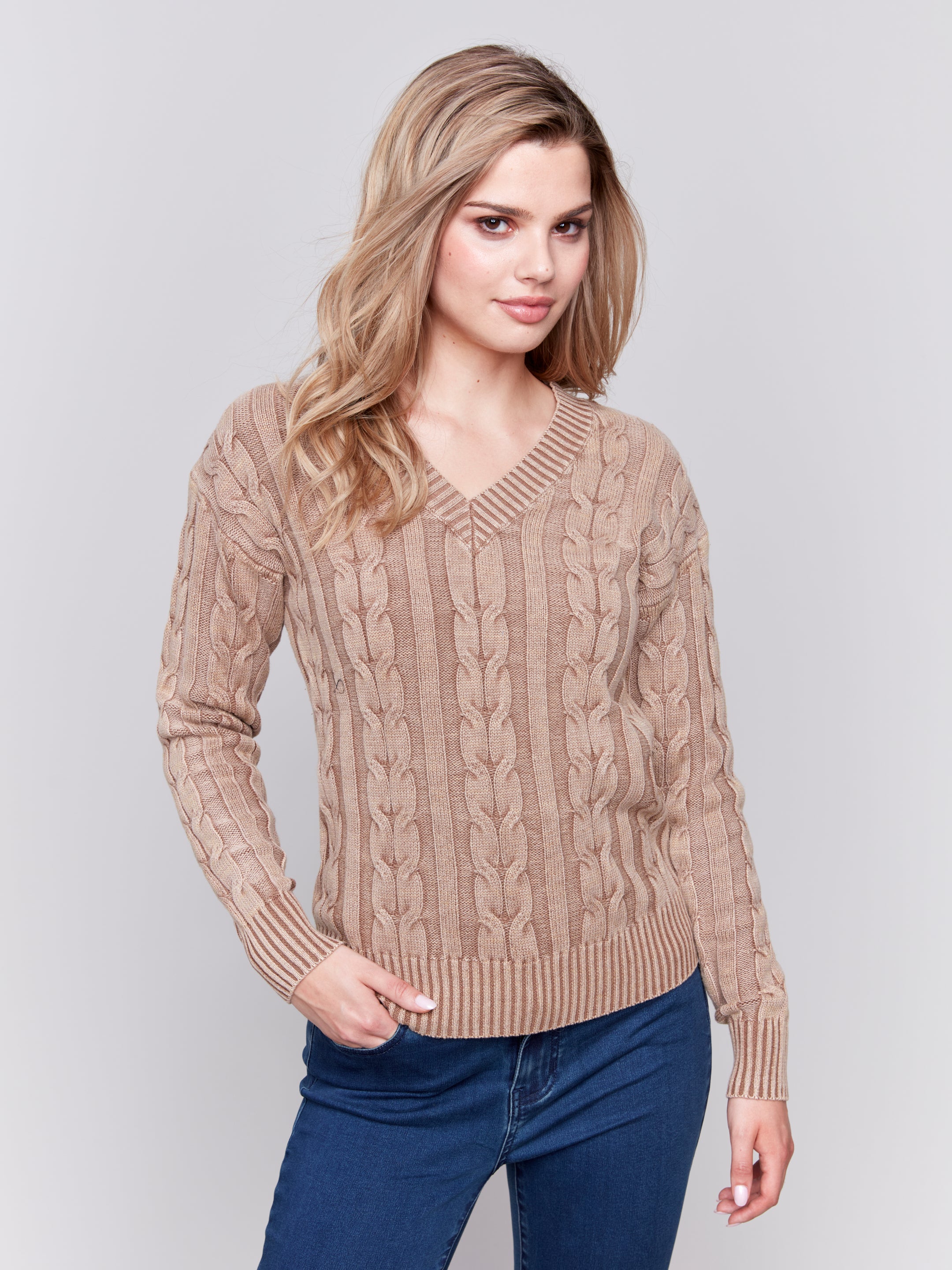Cold Dye Cable Knit Sweater - Sugar River Shoppe