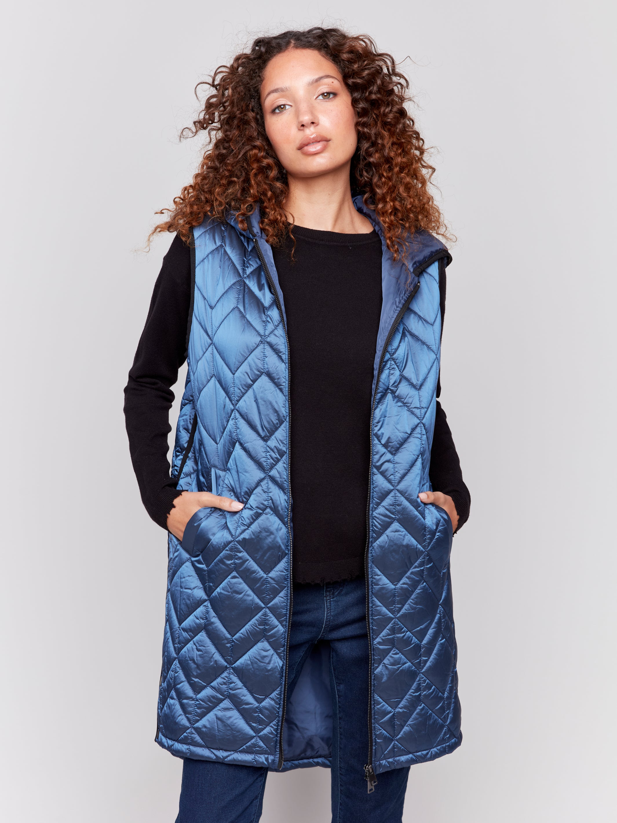 Hooded Quilted Vest with Pockets - Sugar River Shoppe