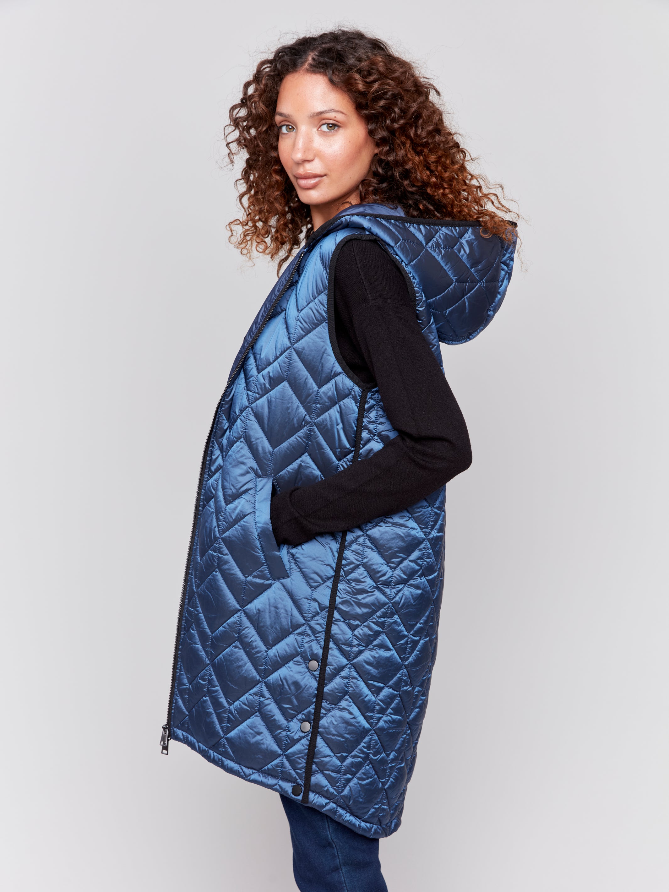 Hooded Quilted Vest with Pockets - Sugar River Shoppe