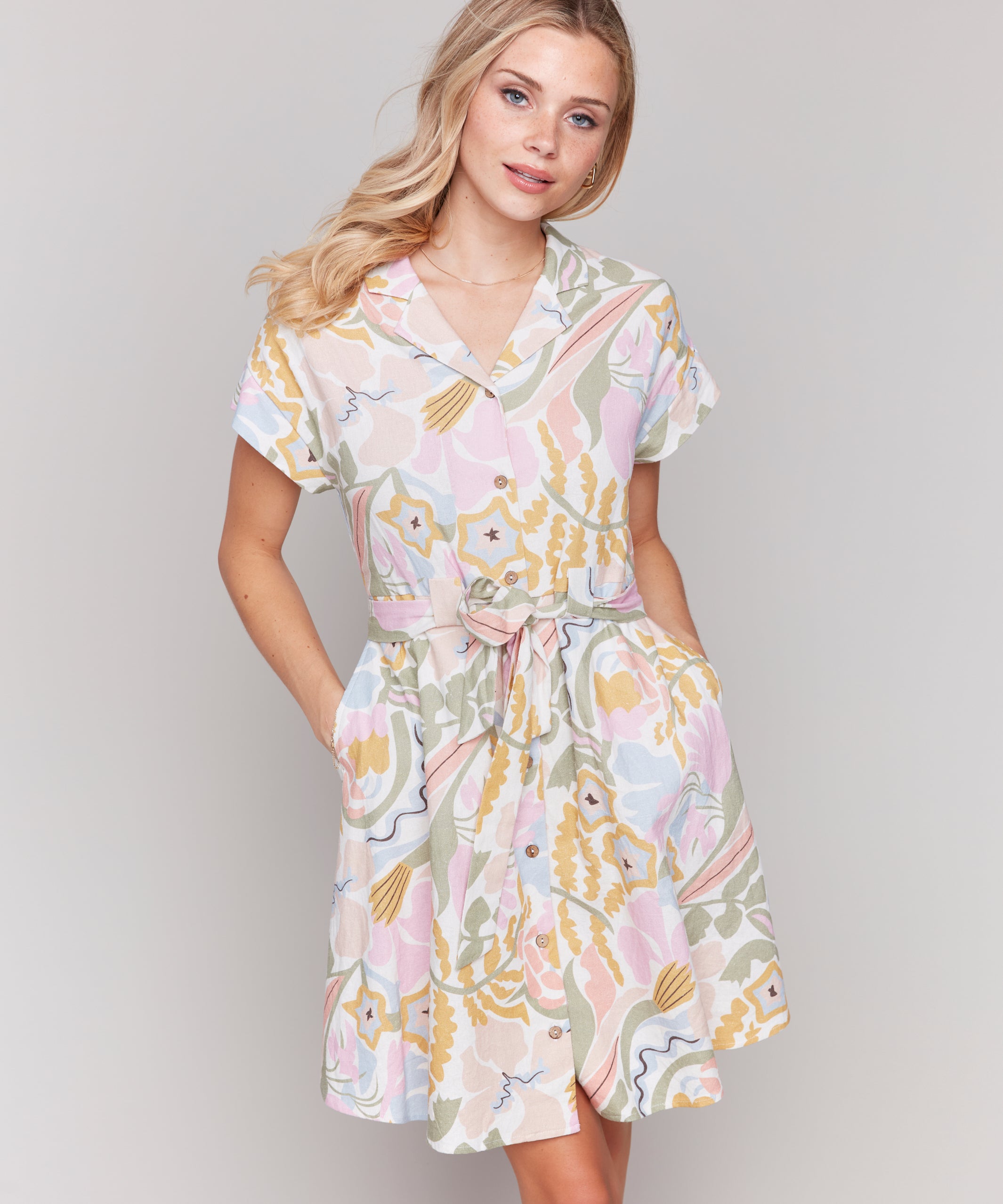 Linen Blend Short Sleeve Button-Front Dress - Sugar River Shoppe