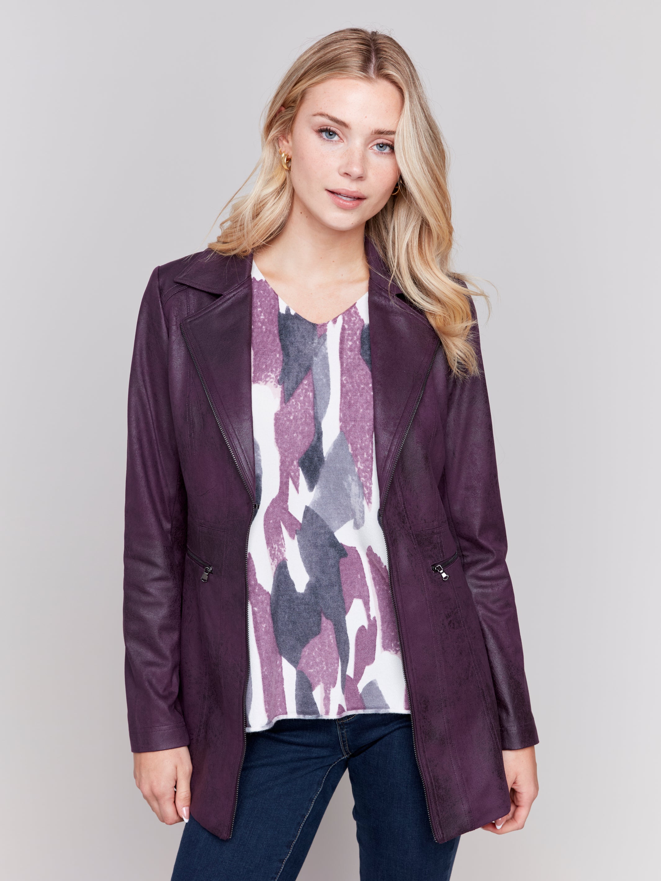Long Faux Suede Moto Jacket - Sugar River Shoppe