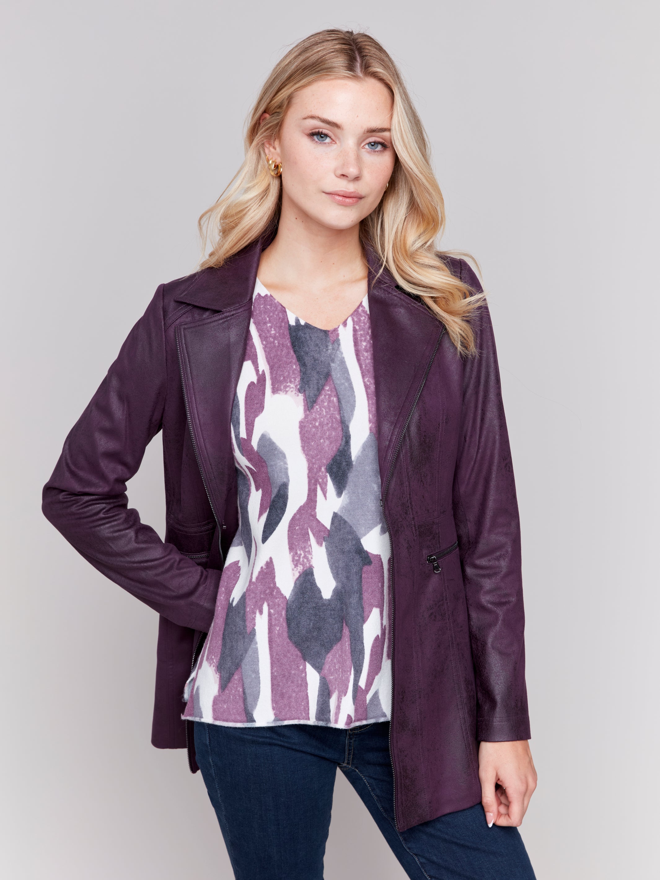 Long Faux Suede Moto Jacket - Sugar River Shoppe