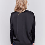 Mock-Neck Satin-Knit Combo Top With Front Seam Detail And Rib Cuffs - Sugar River Shoppe
