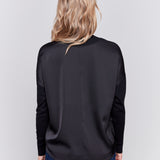 Mock-Neck Satin-Knit Combo Top With Front Seam Detail And Rib Cuffs - Sugar River Shoppe