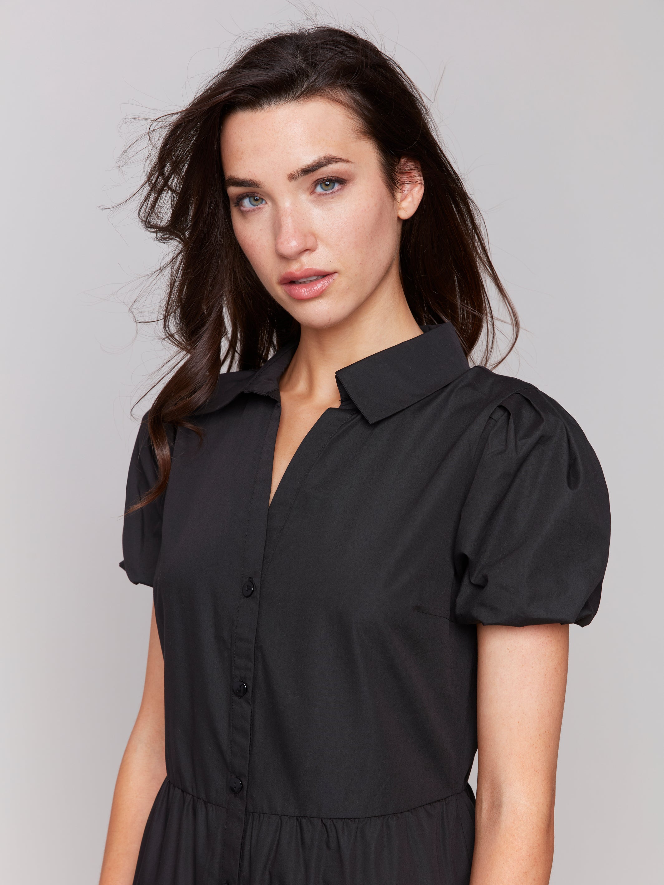 Poplin Puff Sleeve Button-Down Maxi Dress - Sugar River Shoppe