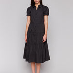 Poplin Puff Sleeve Button-Down Maxi Dress - Sugar River Shoppe